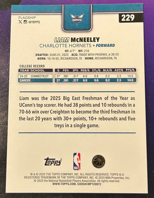 * Liam McNeeley 2025-26 Topps NBA ROOKIE Card CHARLOTTE HORNETS