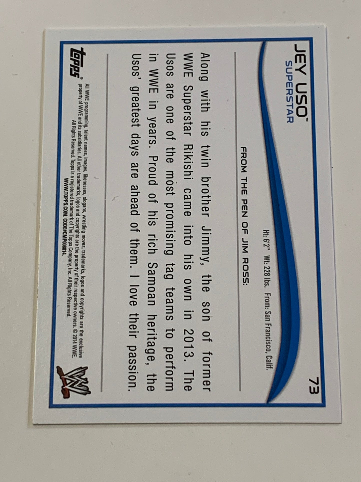 Jey Uso 2014 WWE Topps Card BLOODLINE