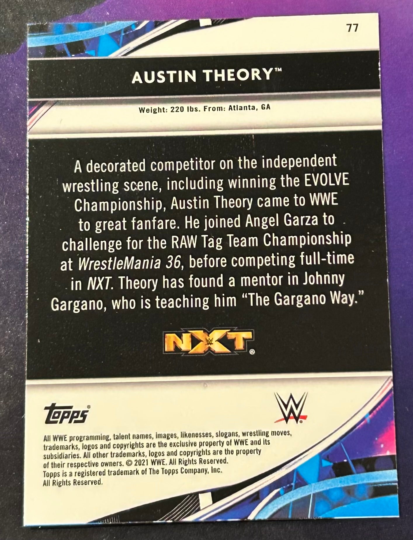 * Austin Theory 2021 WWE Topps Finest Card