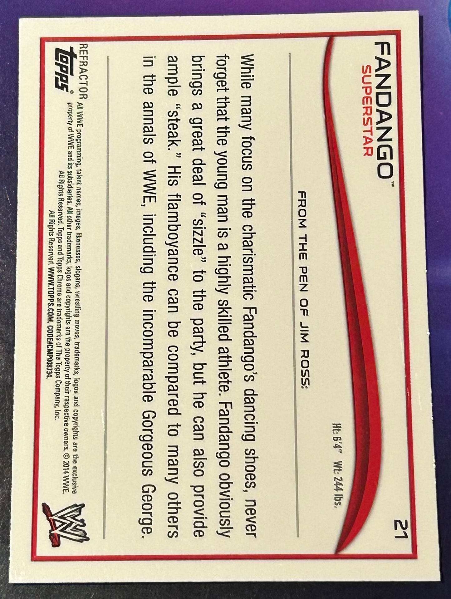 * Fandango 2014 WWE Topps Chrome X-Fractor Card Refractor