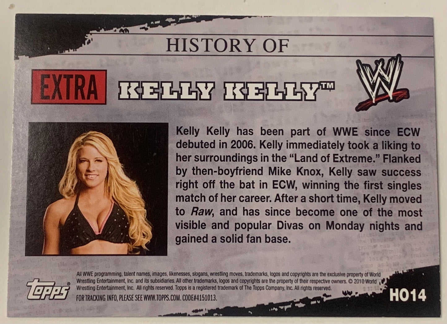 History Of Kelly Kelly 2010 WWE SIGNED Topps Card COA