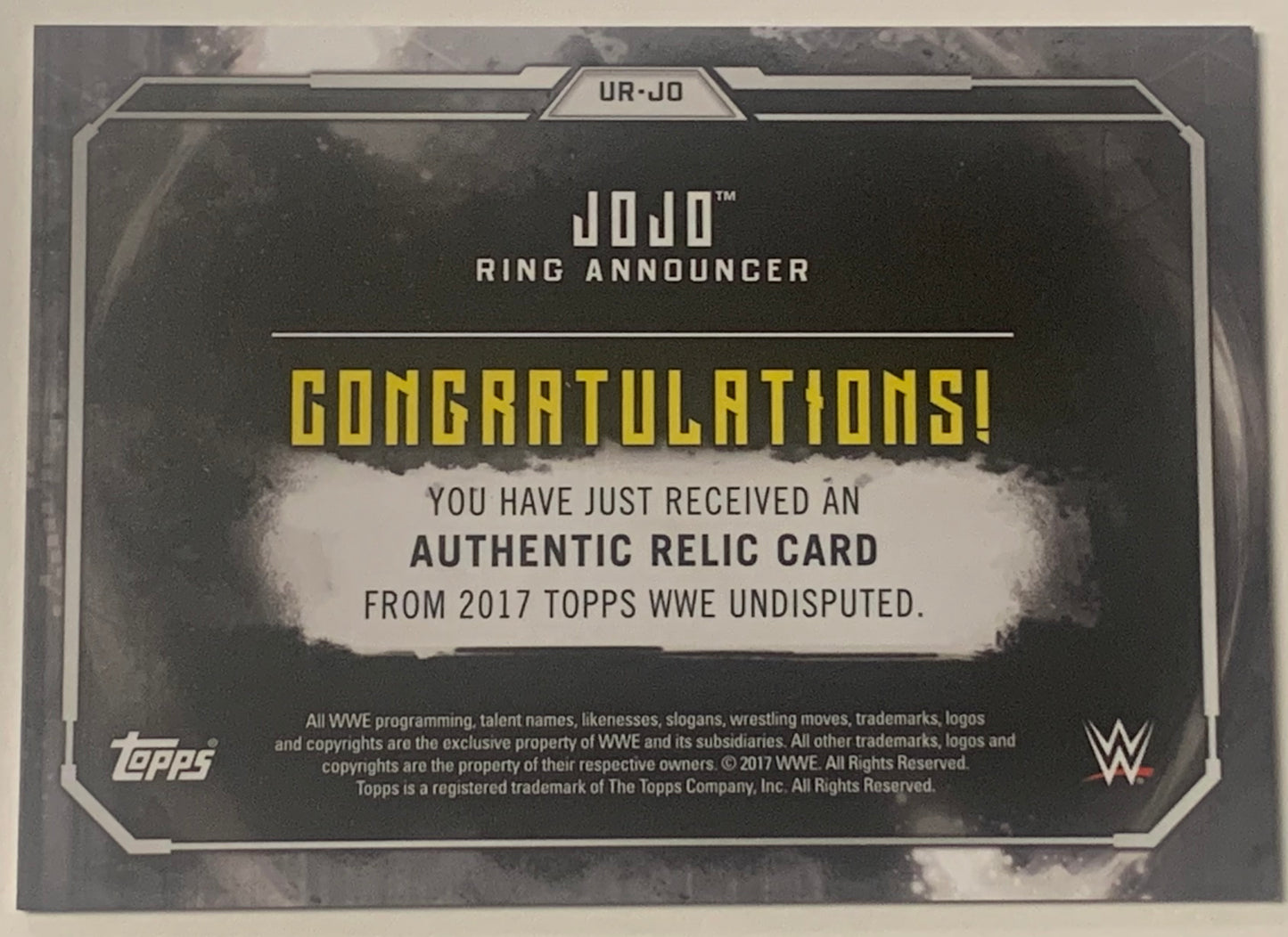 JoJo 2017 WWE Topps Undisputed Authentic Relic Card #/199