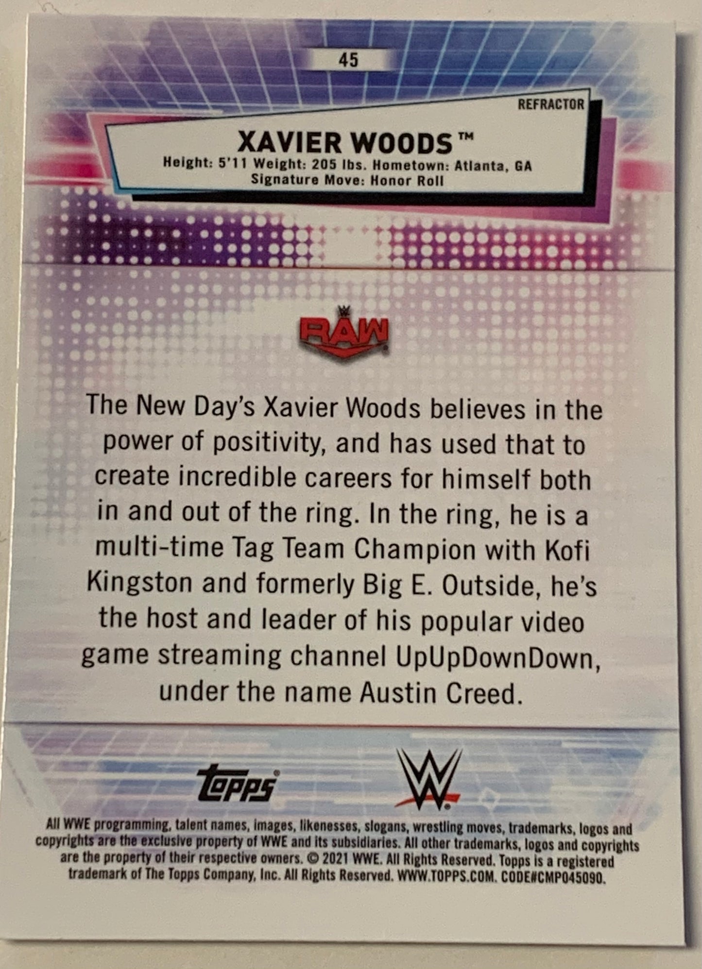 Xavier Woods 2021 WWE Topps Chrome REFRACTOR Card!!!