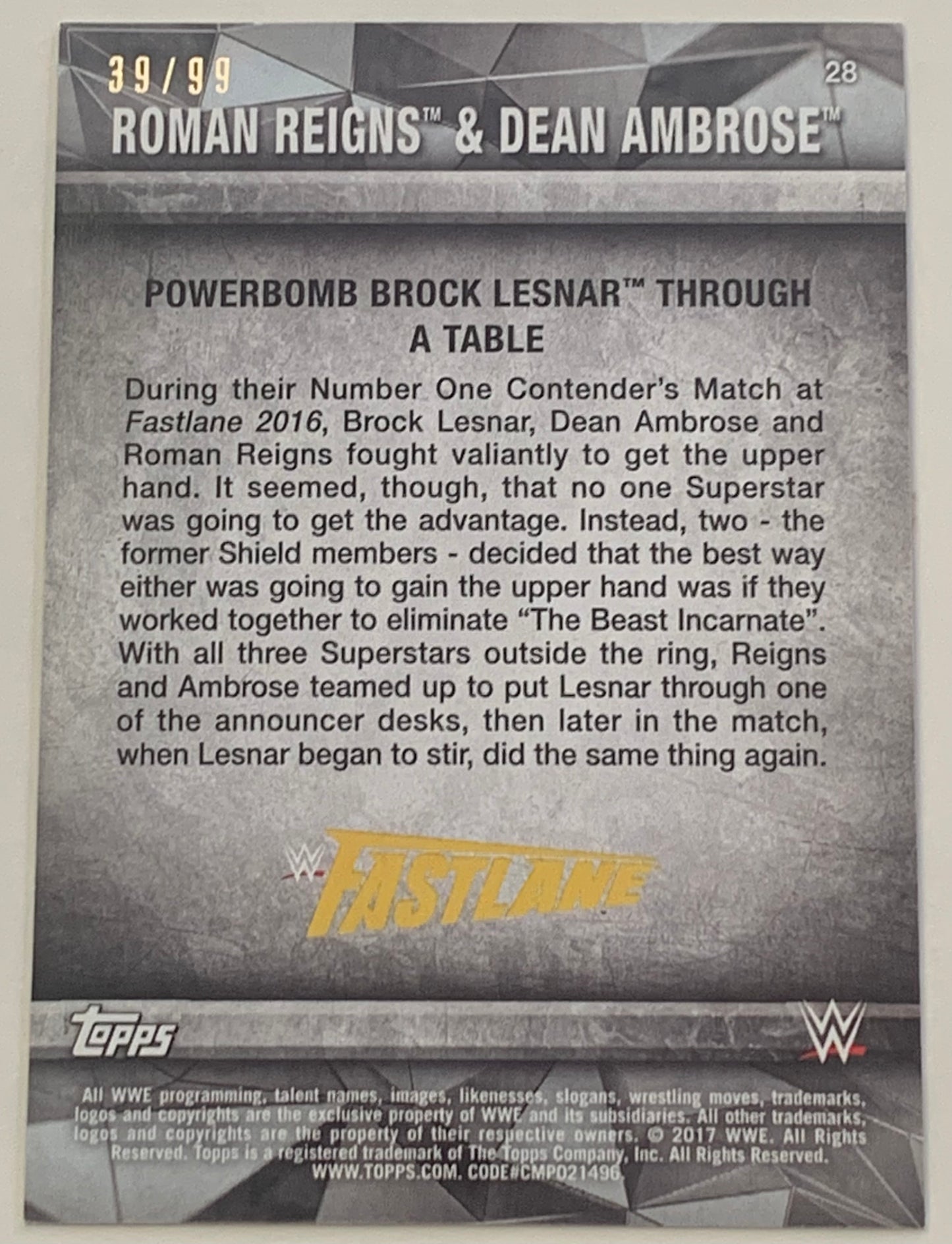 Roman Reigns & Dean Ambrose 2017 WWE Topps Blue #39/99