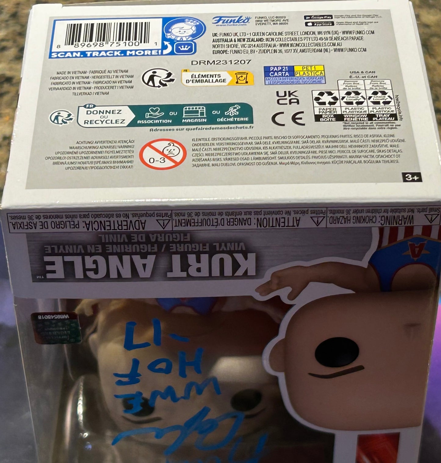 * Kurt Angle Signed WWE Funko Pop (HOF Inscription)