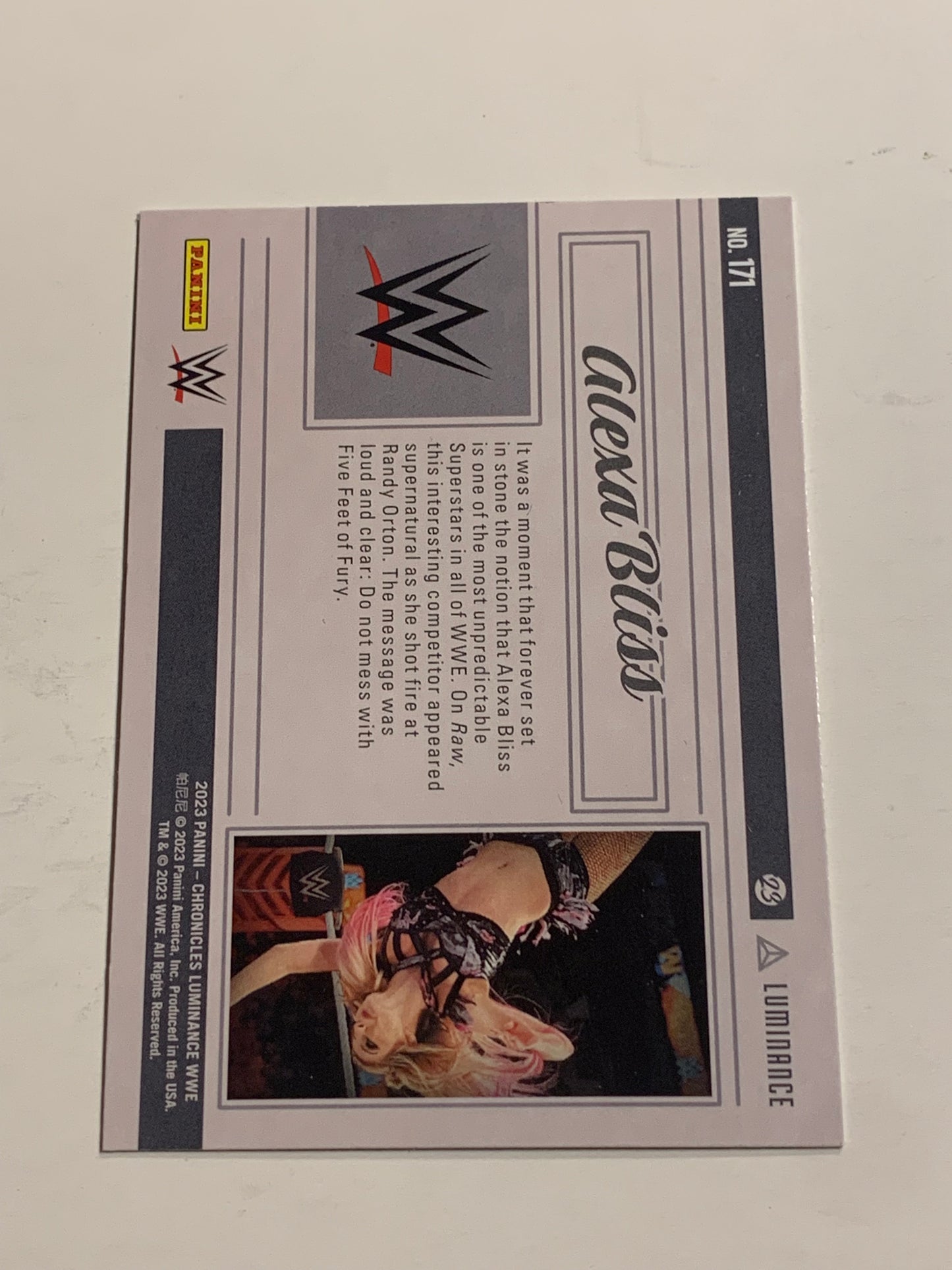 Alexa Bliss 2023 WWE Panini Chronicles Luminance Card