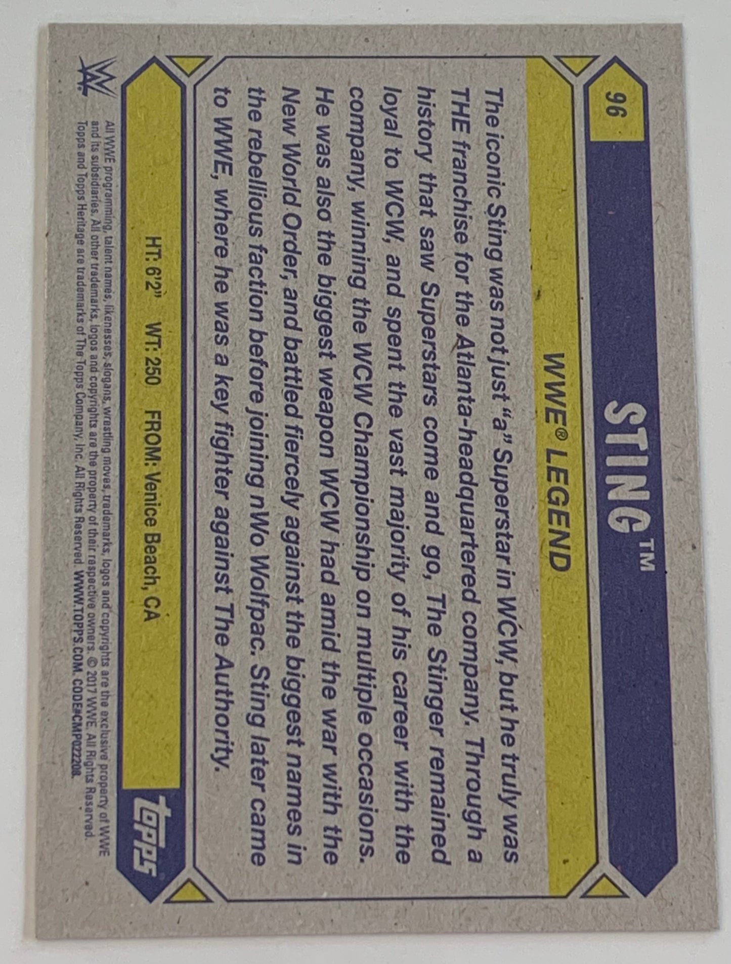 Sting 2017 WWE Topps Heritage Legends Card!!!