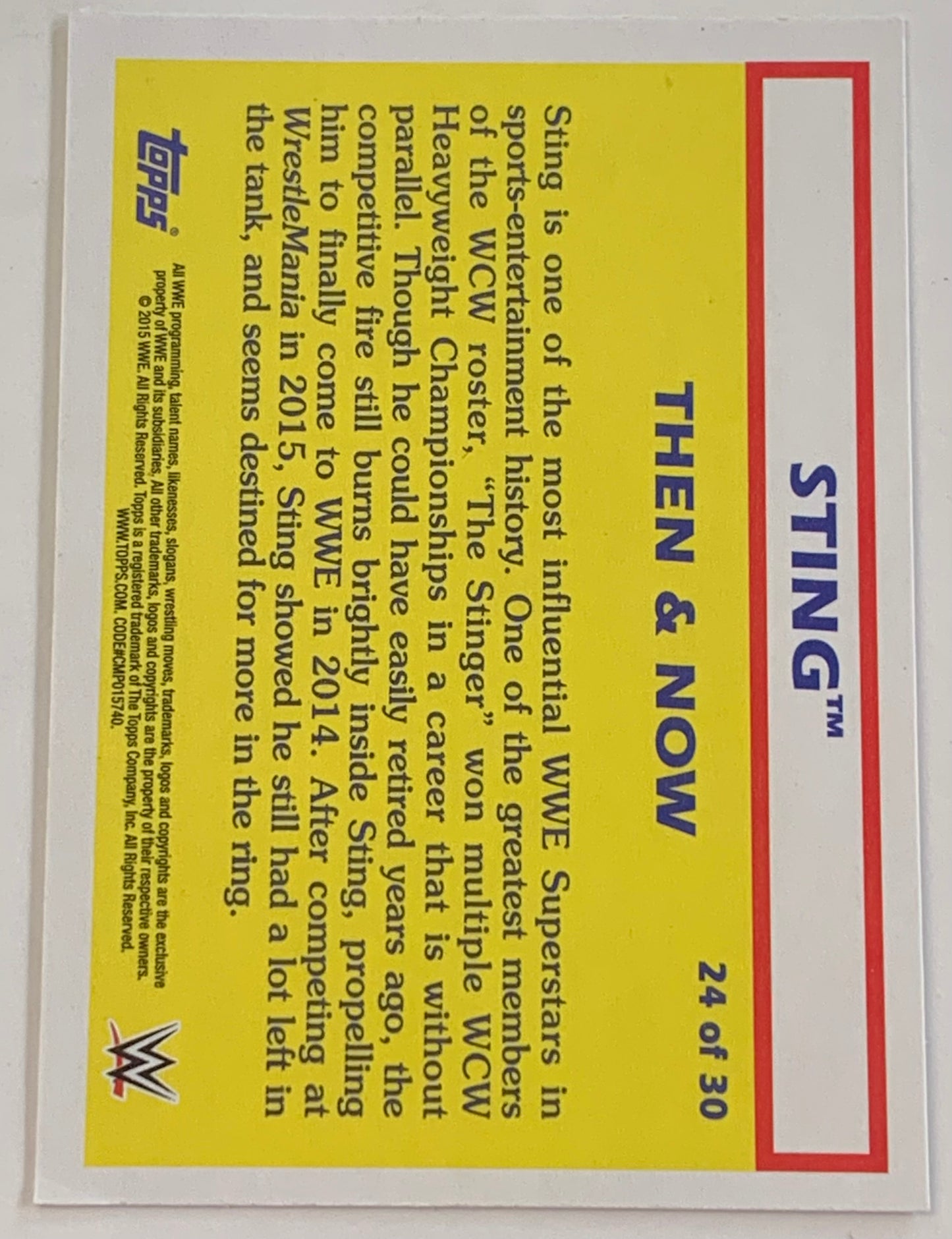 Sting 2015 WWE Topps Heritage “Then & Now” Card!!!