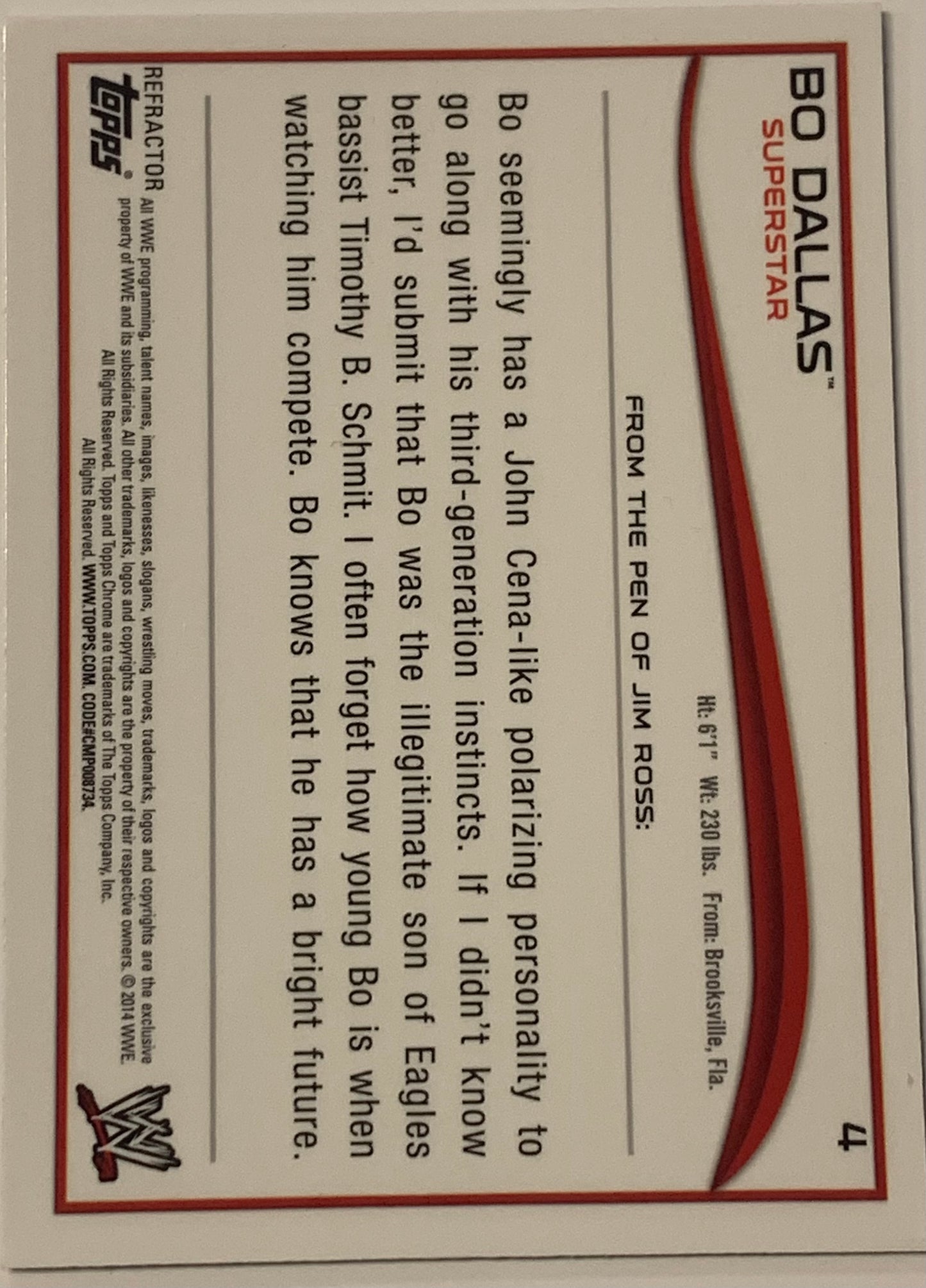 Bo Dallas 2014 WWE topps Chrome ROOKIE REFRACTOR