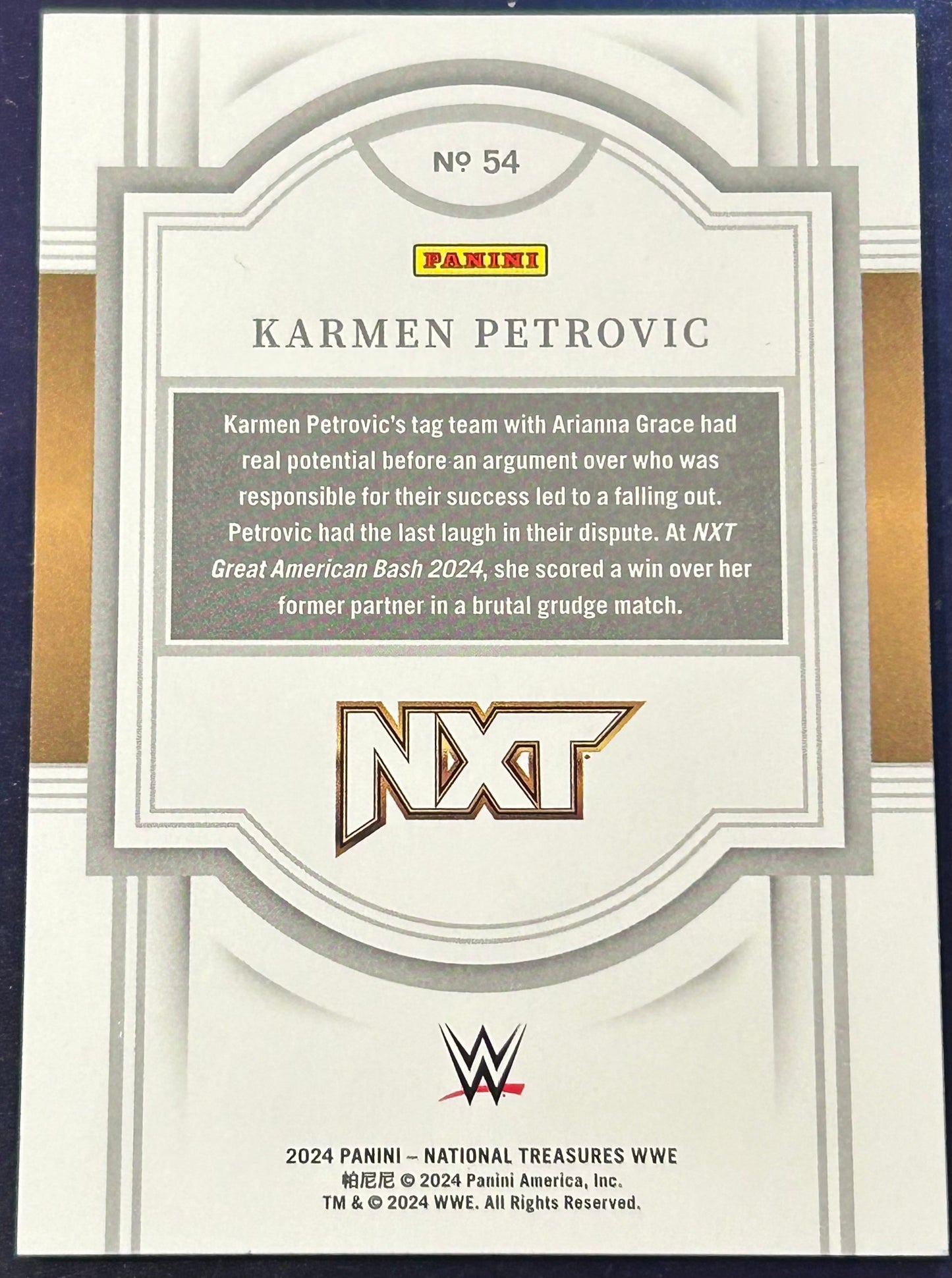 * Karmen Petrovic 2024 WWE NXT National Treasure ROOKIE Card #76/99