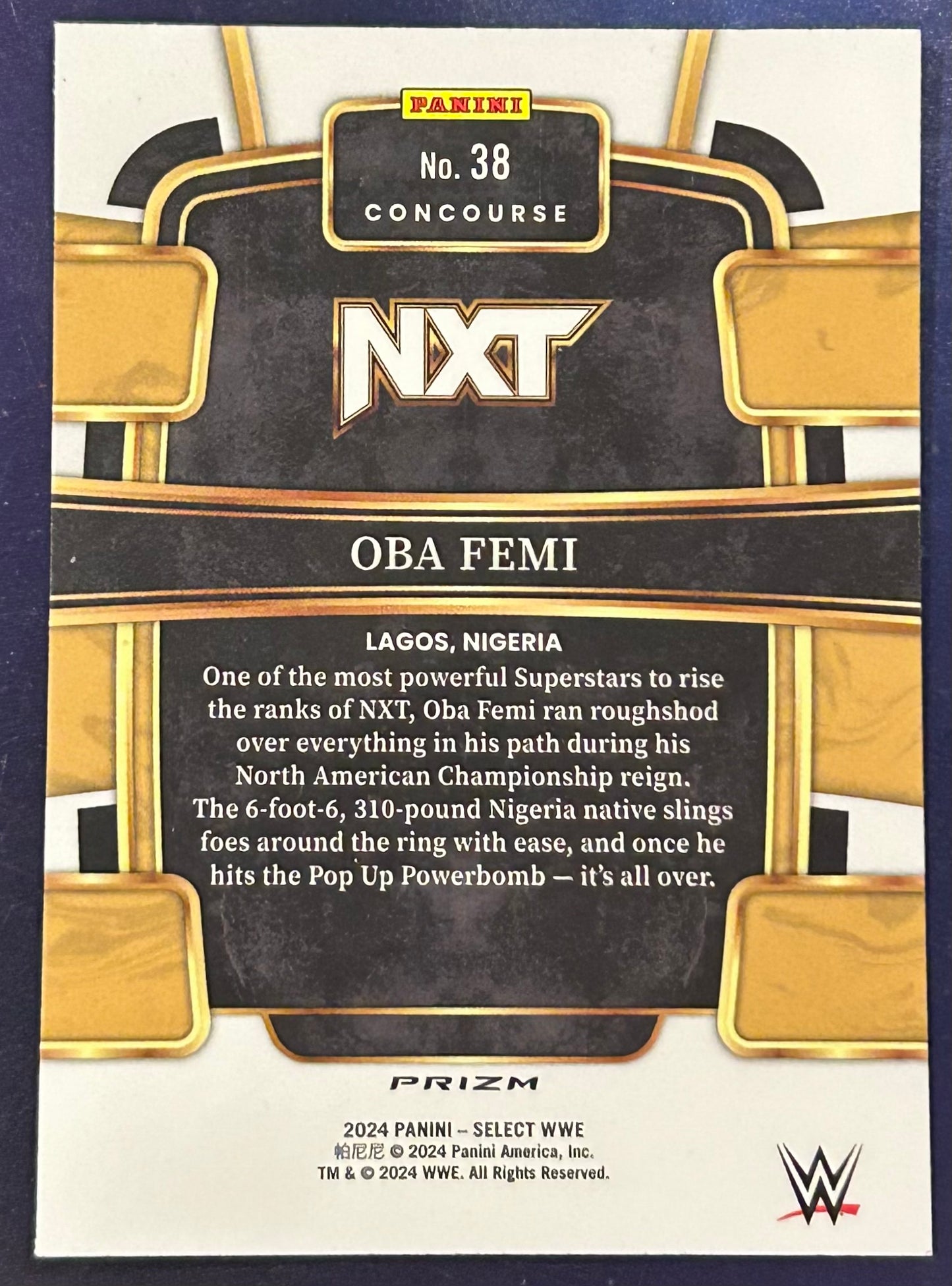 * Oba Femi 2024 WWE Panini Select Concourse Prizm Silver Refractor ROOKIE Card