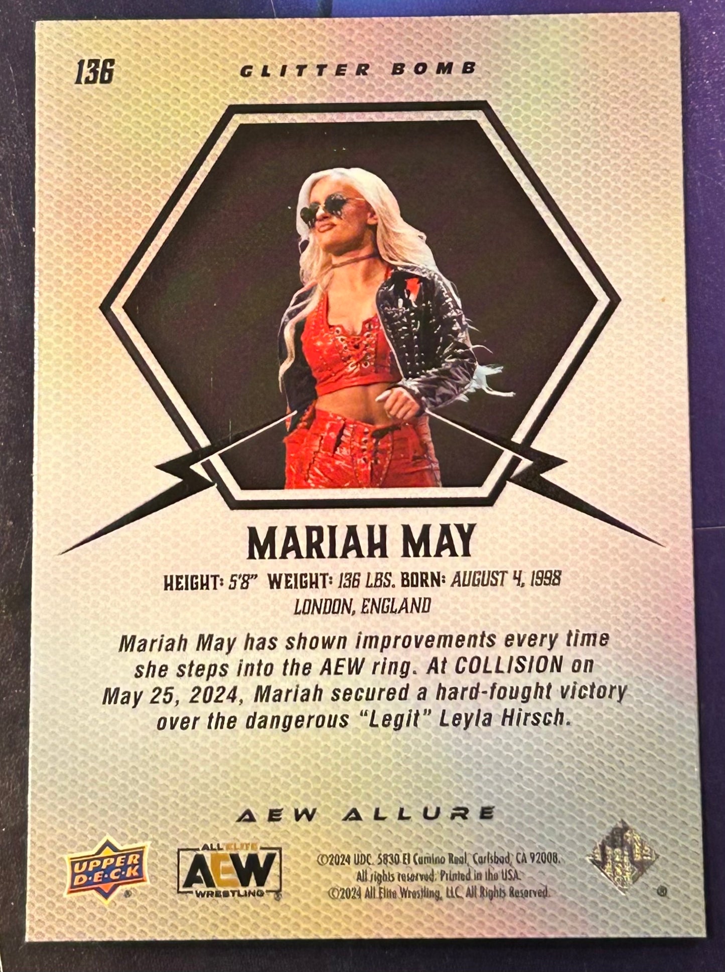 * Mariah May 2024 UD Upper Deck AEW Allure “Glitter Bomb” Card