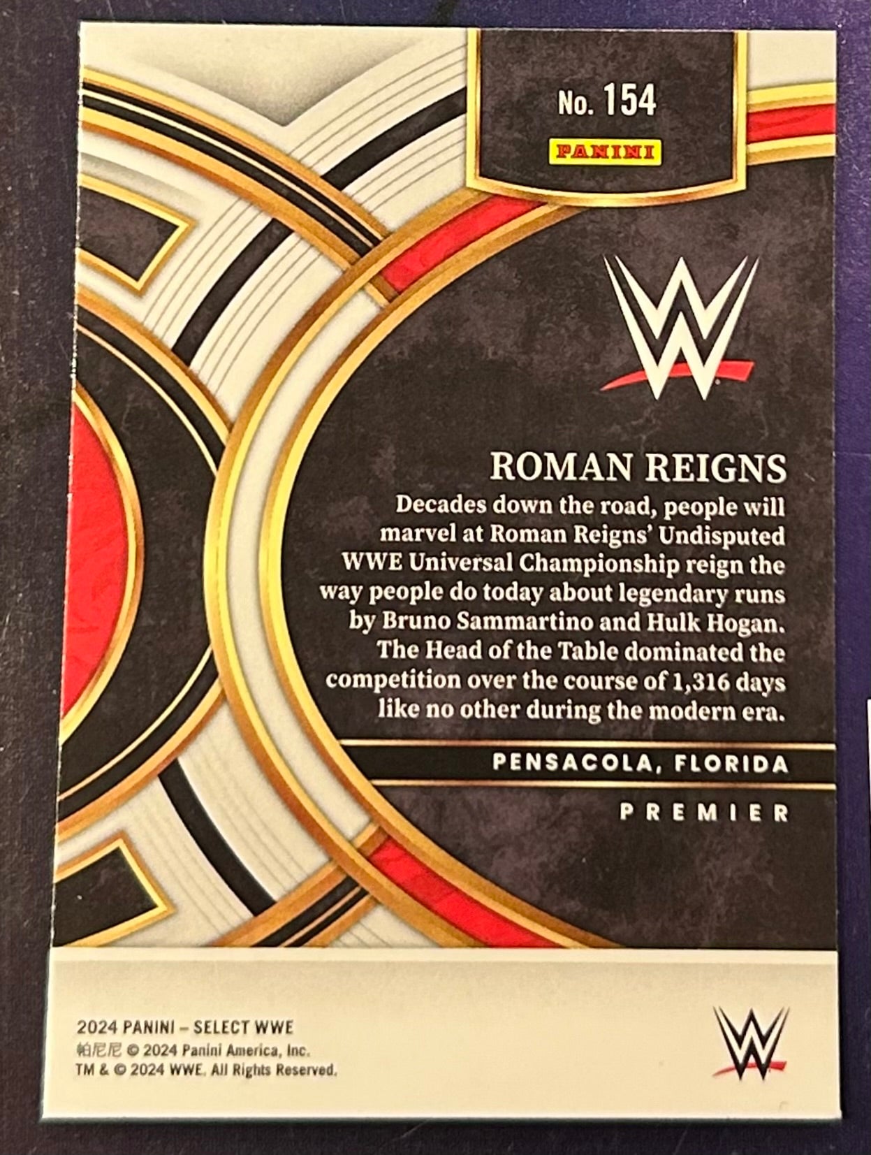 * Roman Reigns 2024 WWE Panini Select Card (The Bloodline)
