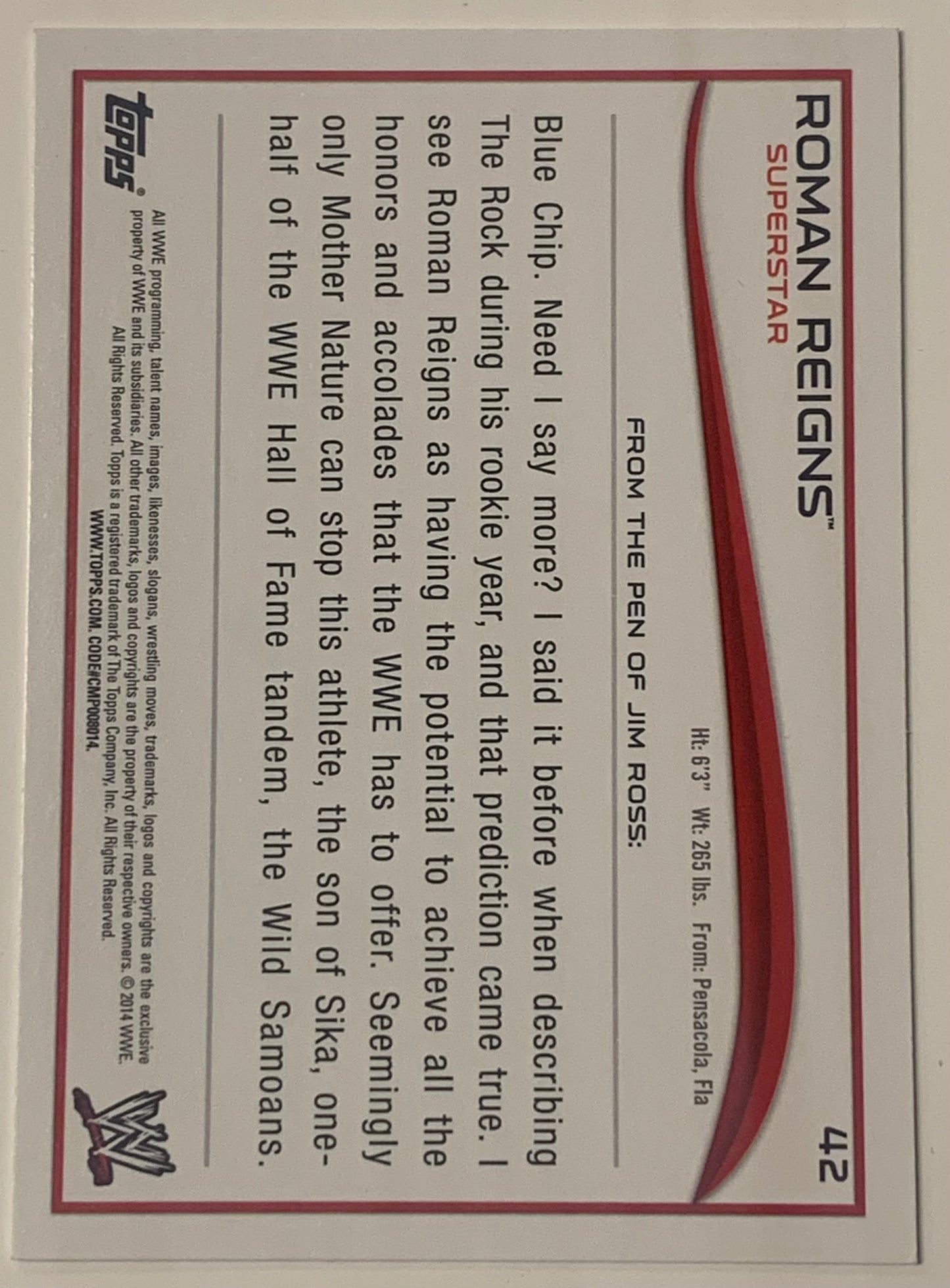 Roman Reigns 2014 WWE Topps Card