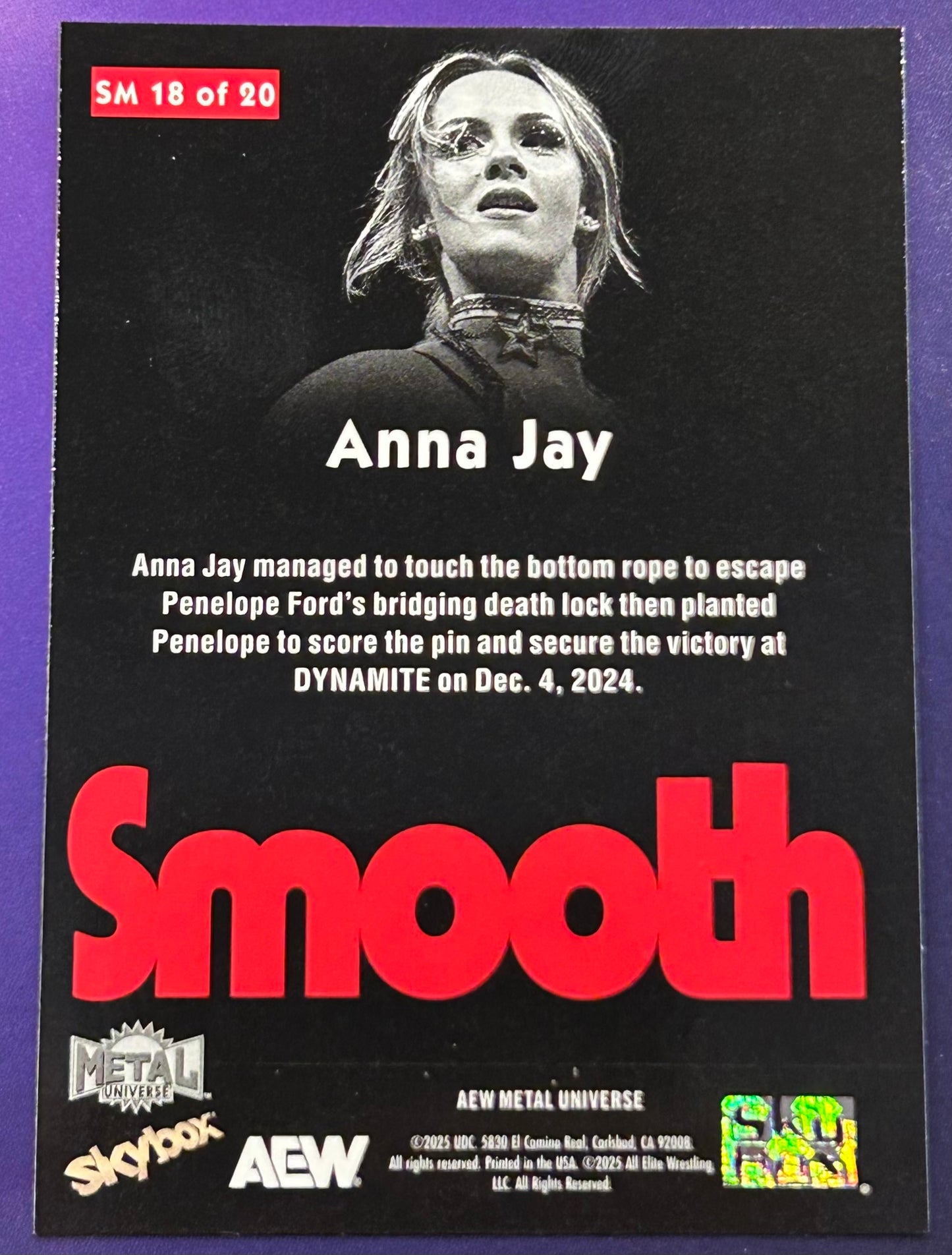 * Anna Jay 2025 AEW Skybox Metal Universe “SMOOTH” Insert Card