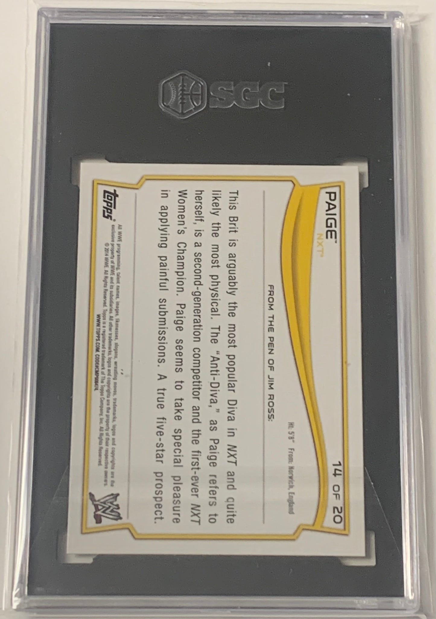 Paige 2014 WWE NXT Topps ROOKIE Card Graded SGC 9.5