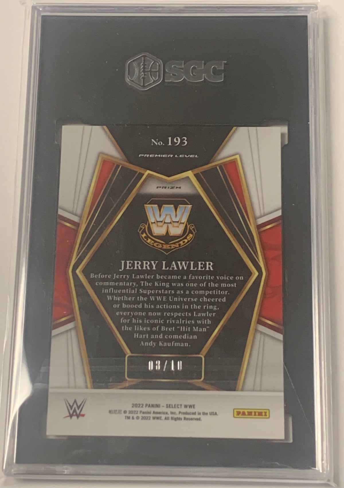 Jerry “The King” Lawler 2022 WWE Panini Select Gold Flash Prizm #8/10 Graded SGC 8 (Only 10 Made)