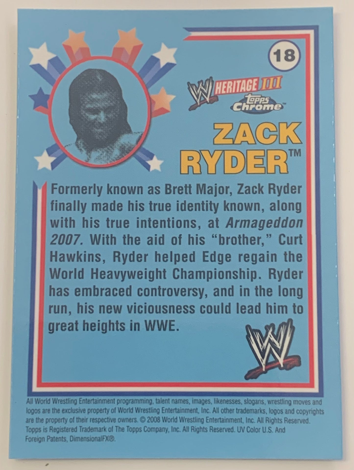 Zack Ryder aka Matt Cardona 2008 WWE Topps Chrome Heritage ROOKIE