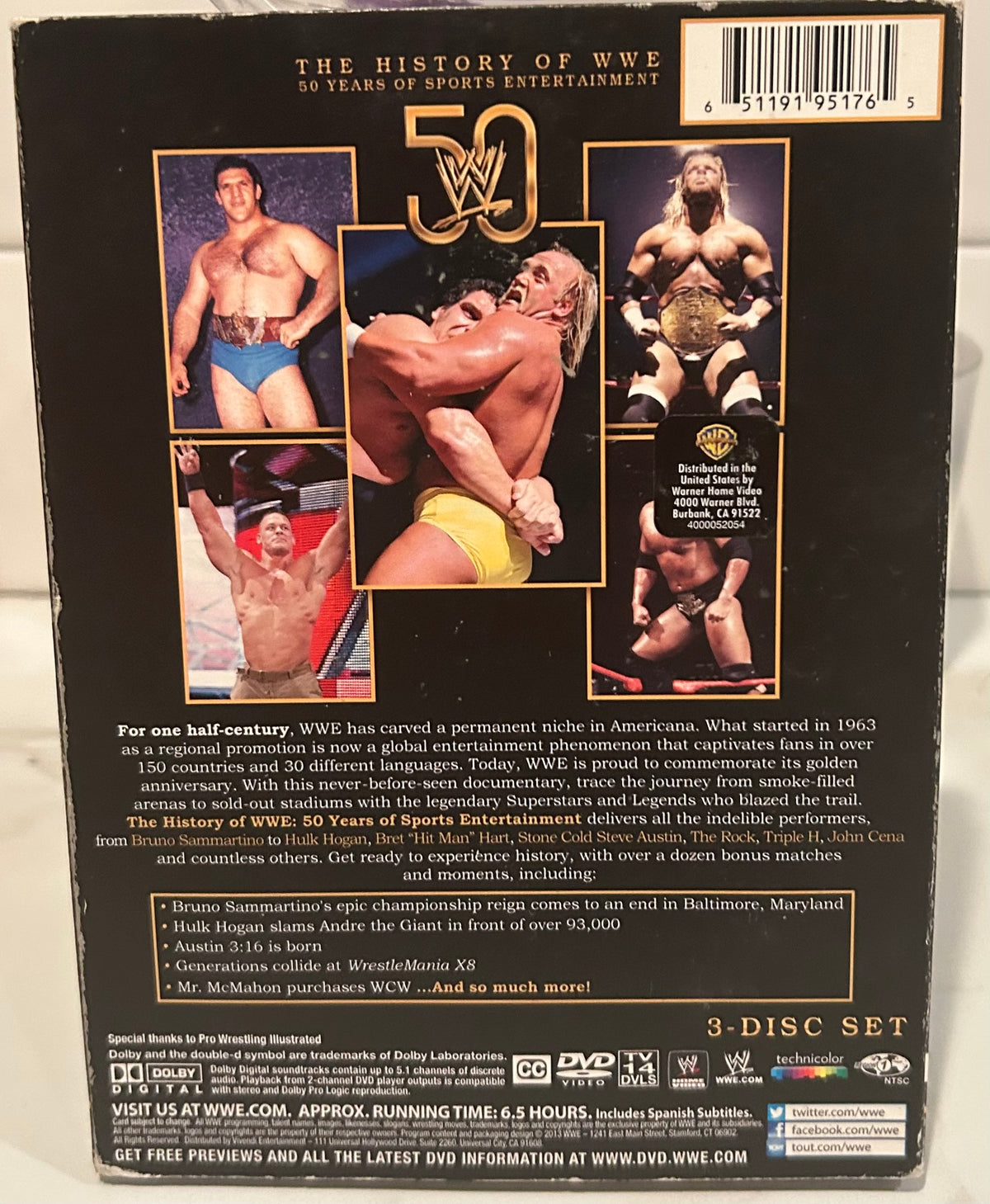 + WWE DVD “The History of WWE, 50 Years of Sports Entertainment” (3-Disc Set)