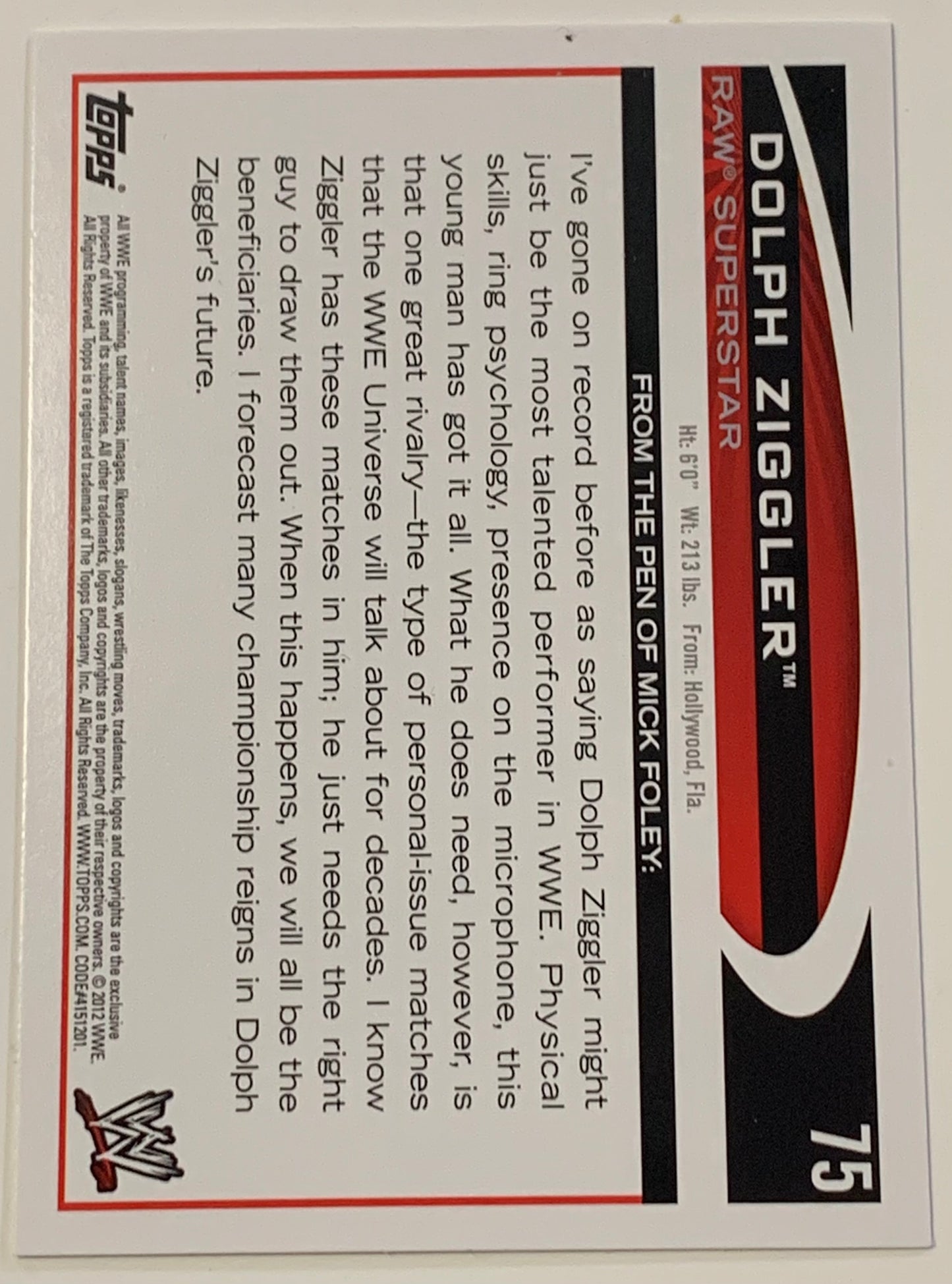 Dolph Ziggler 2012 WWE Topps Card