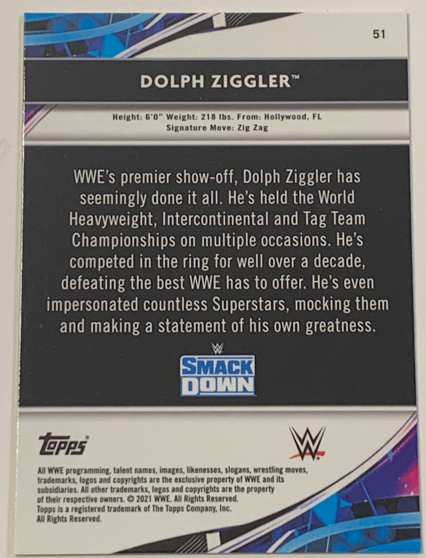 Dolph Ziggler 2021 WWE Topps Finest Card