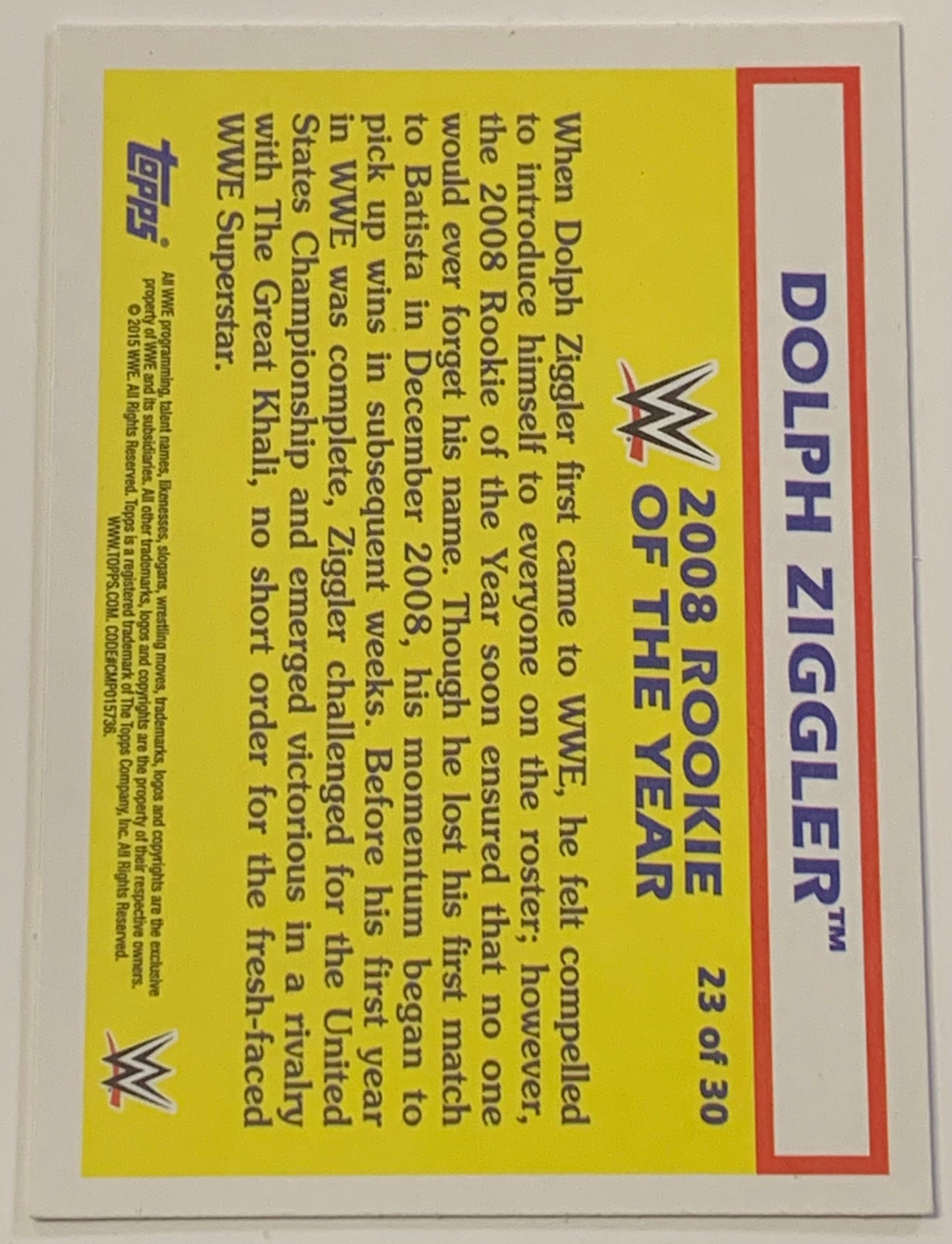 Dolph Ziggler 2015 WWE Topps Heritage Rookie of The Year Insert