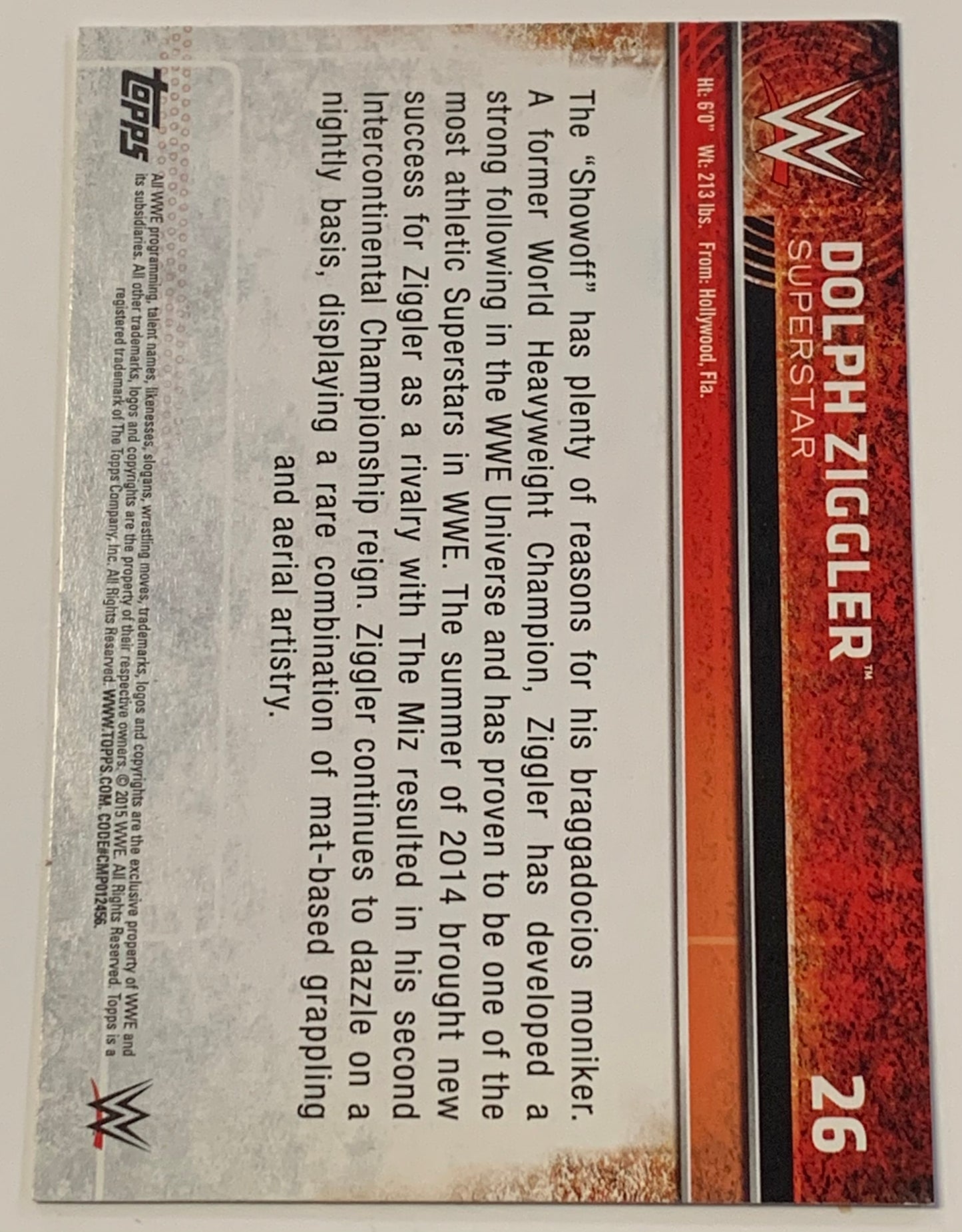 Dolph Ziggler 2015 WWE Topps Card