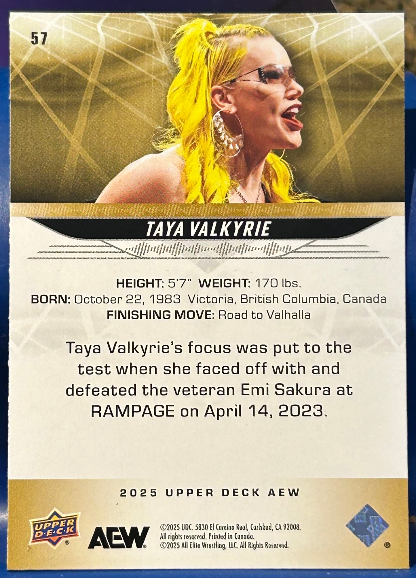 * Taya Valkyrie 2025 AEW UD Upper Deck Card