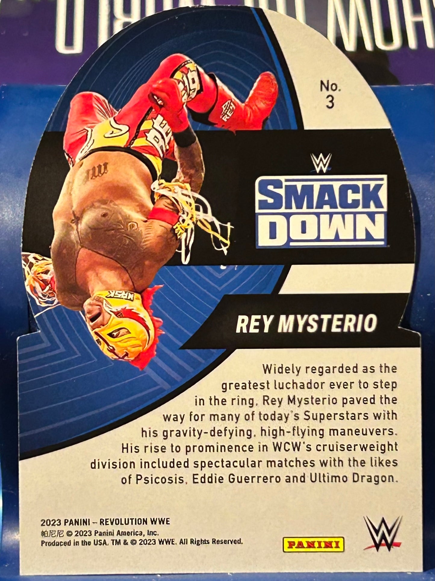 * Rey Mysterio 2023 WWE Panini Revolution “LIFTOFF” Die-cut Insert Card