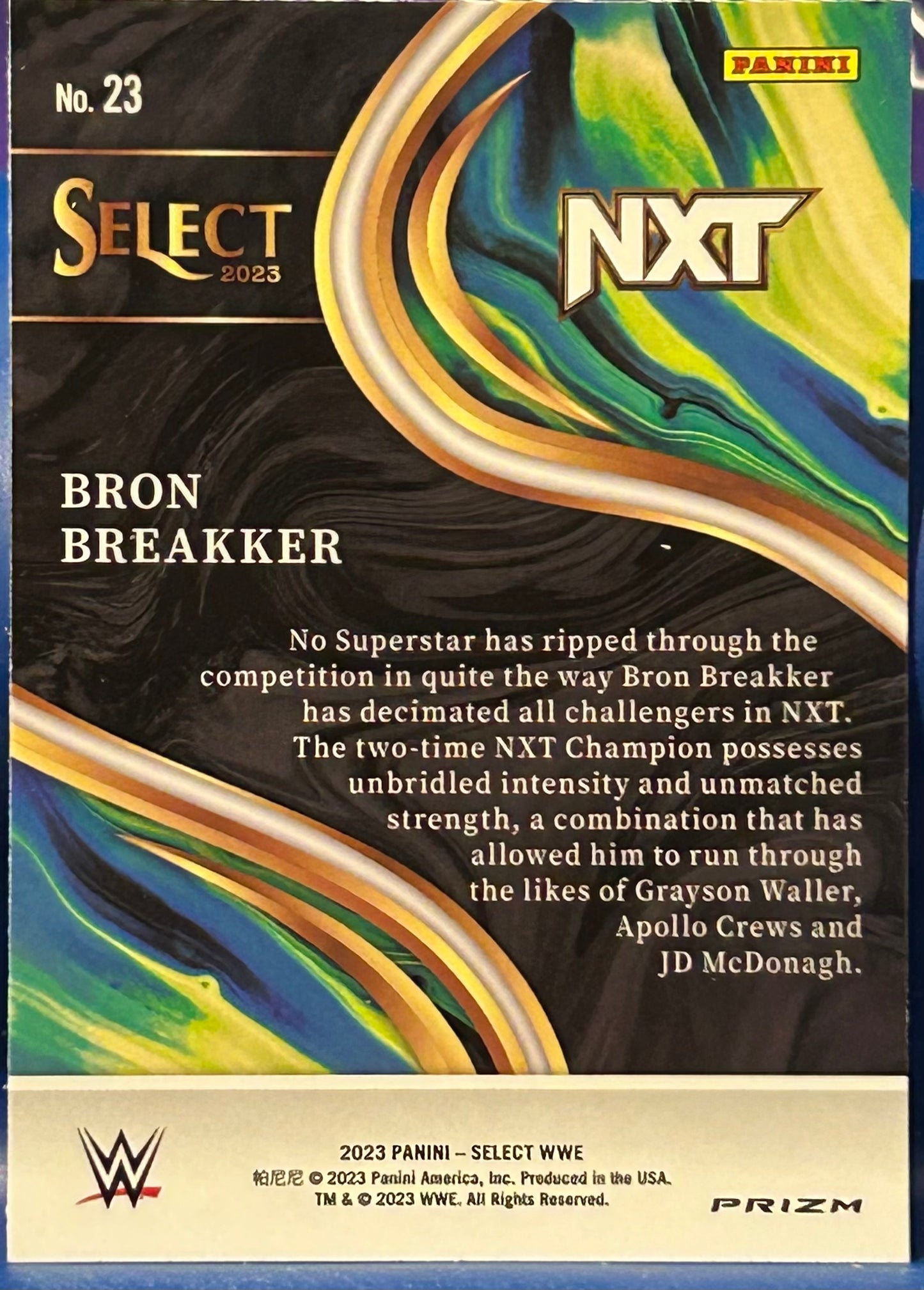 * Bron Breakker 2023 WWE Panini Select “Sensations” Silver Flash Prizm Refractor Card