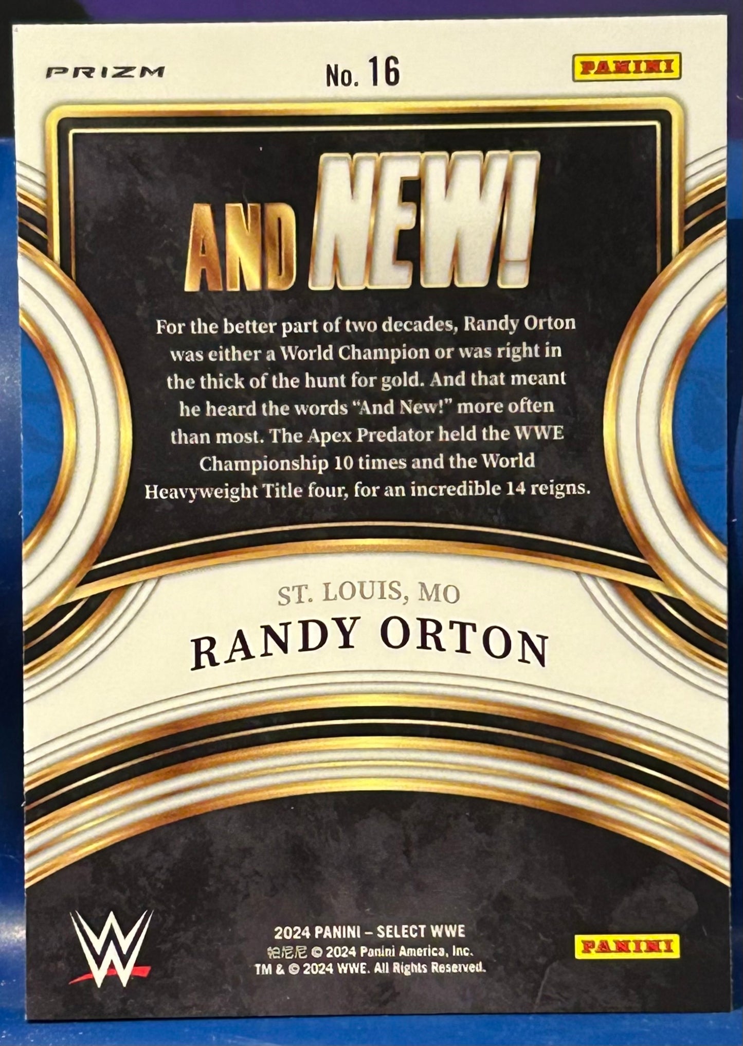 * Randy Orton 2024 WWE Panini Select “And New” Silver Prizm Refractor Card