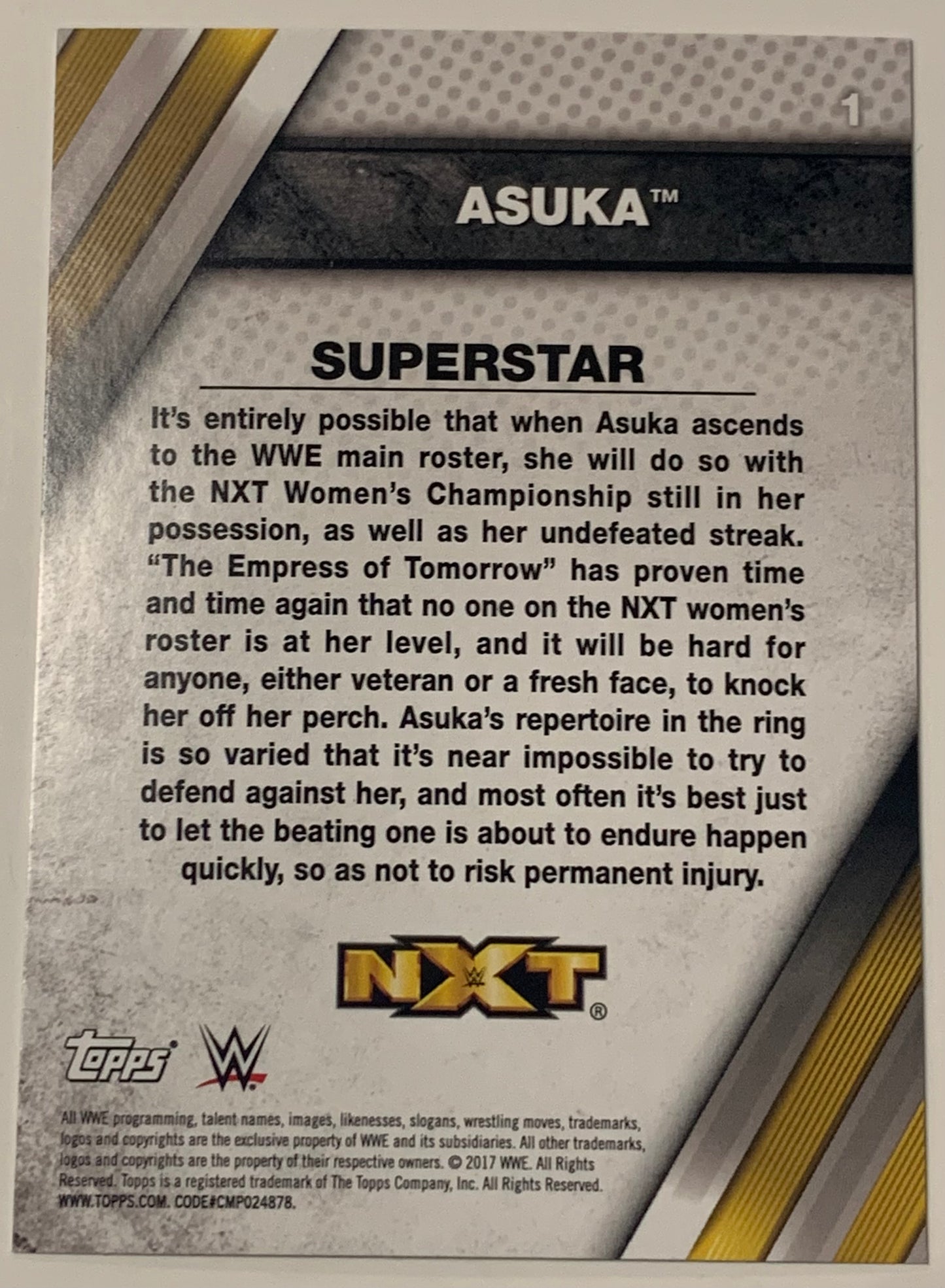 Asuka 2017 WWE NXT Topps Superstar Card
