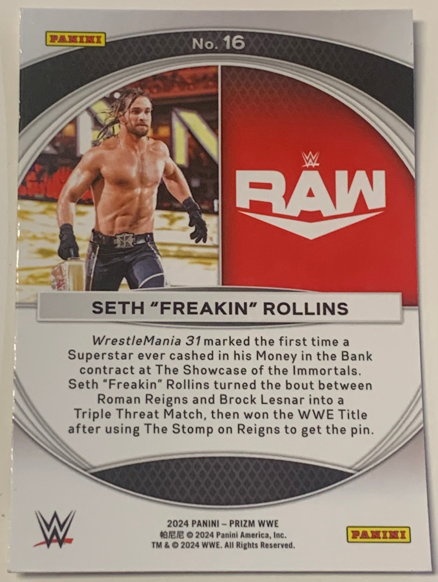 Seth Rollins 2024 WWE Panini Prizm “Wrestlemania Moments” Card