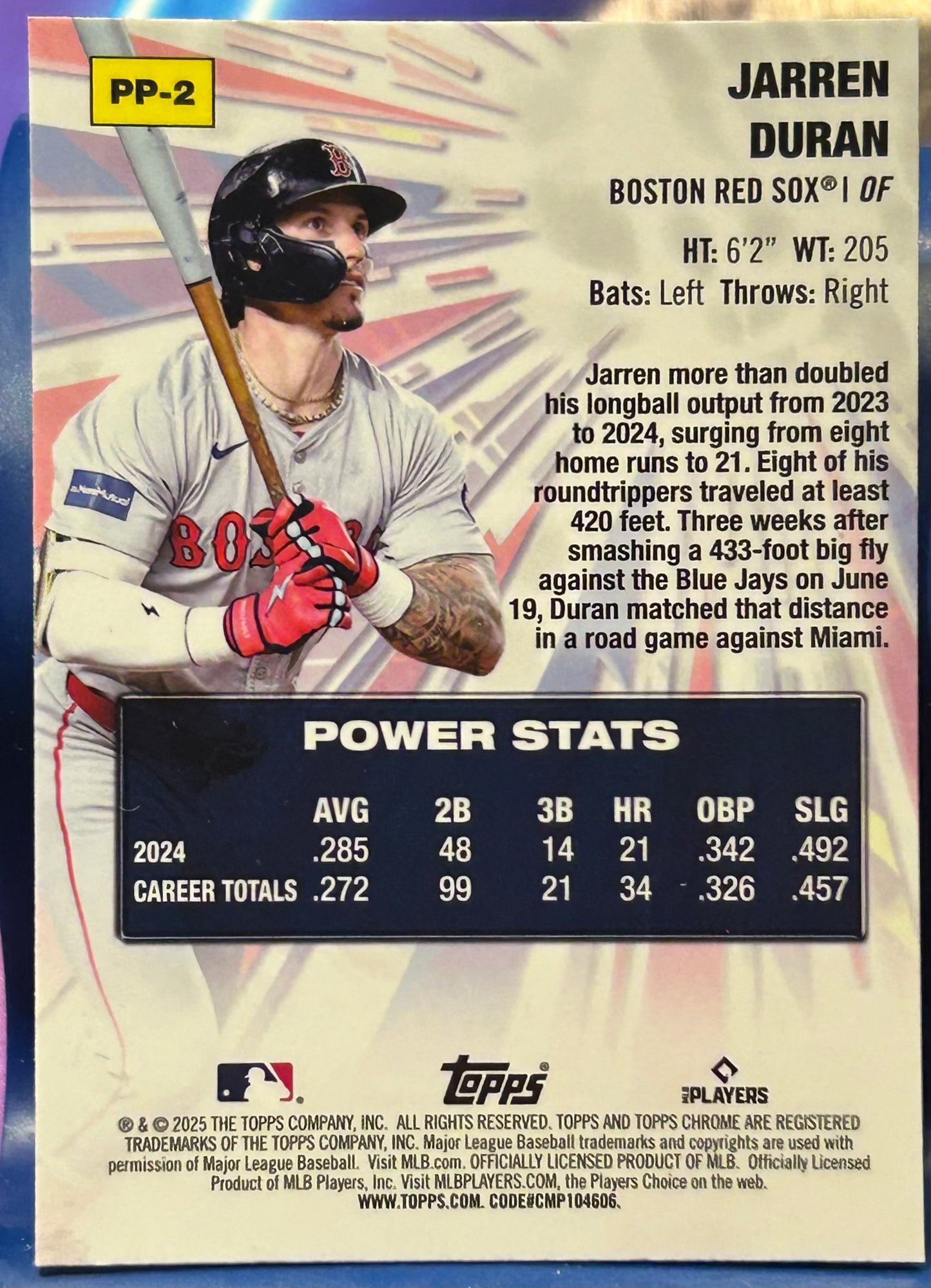 * Jarren Duran 2025 Topps Chrome “Power Players” Insert Card (Boston Red Sox)