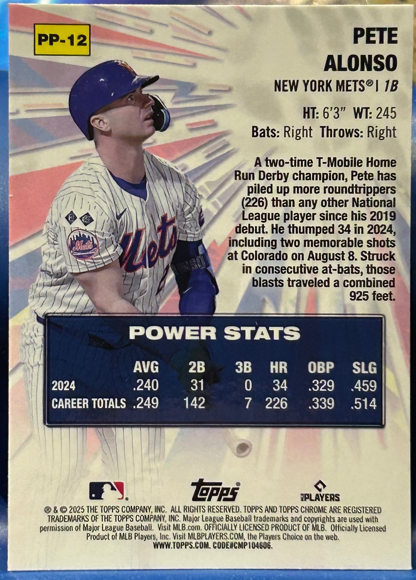 * Pete Alonso 2025 Topps Chrome “Power Players” Insert Card (New York Mets)