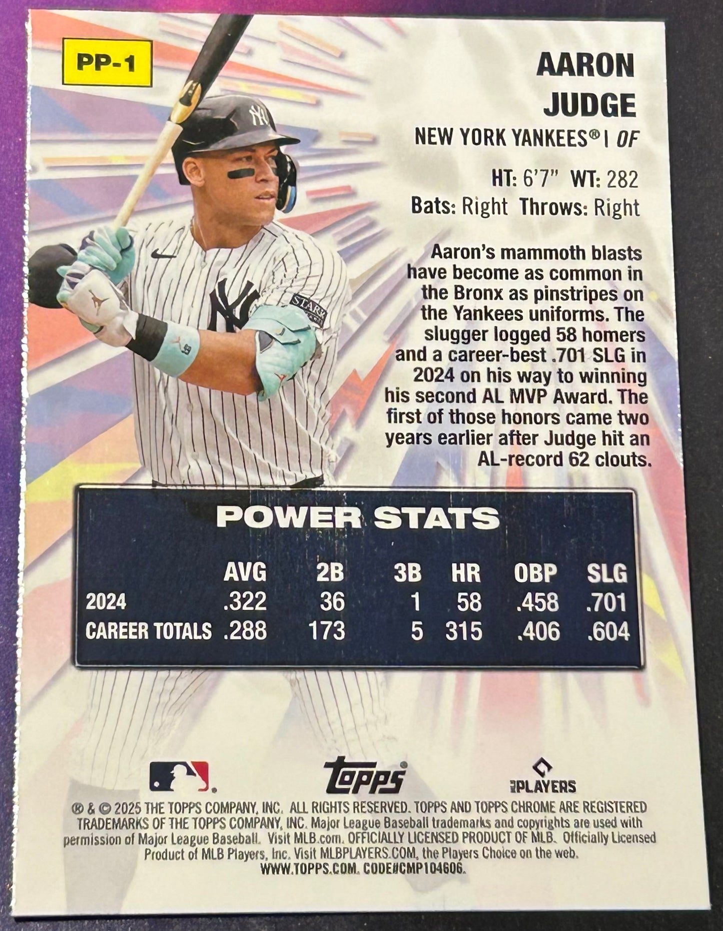* Aaron Judge 2025 Topps Chrome “Power Players” Insert Card (New York Yankees)