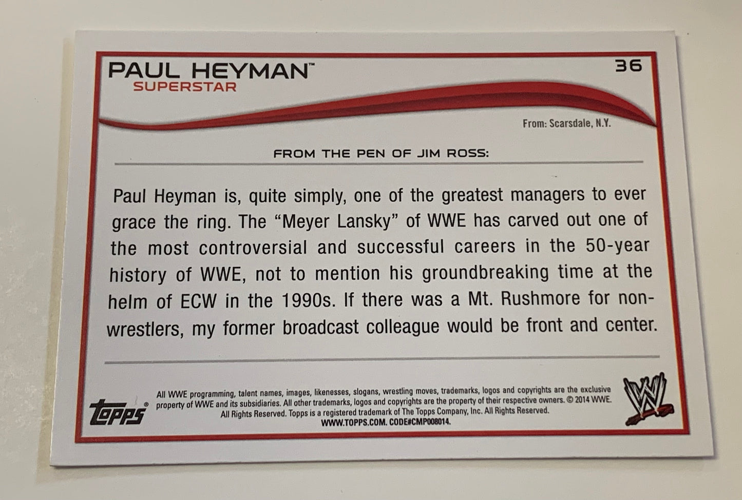 Paul Heyman 2014 WWE Topps Card 2024 Hall of Fame