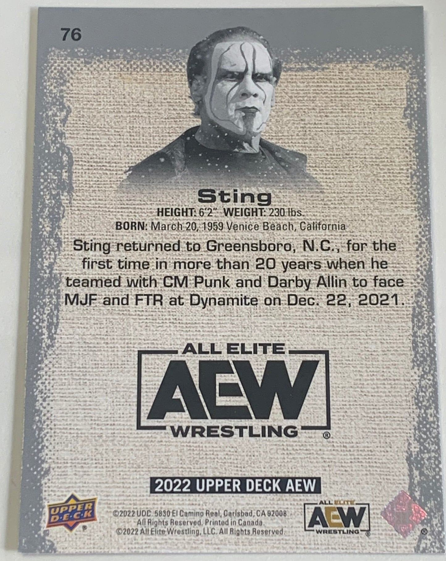 Sting AEW 2022 UD Upper Deck Gold Card!!!!