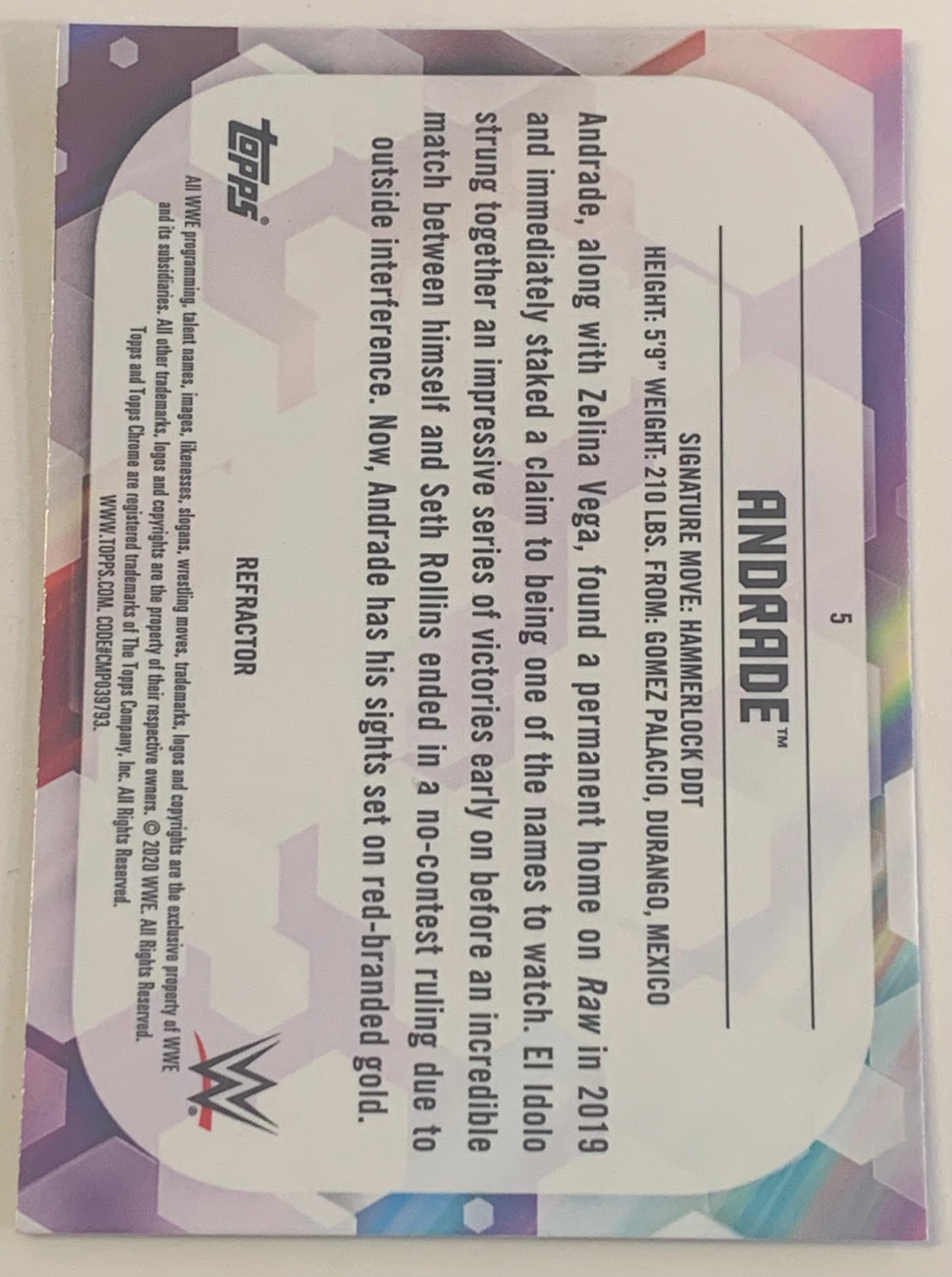 Andrade 2020 WWE Topps Chrome REFRACTOR Card