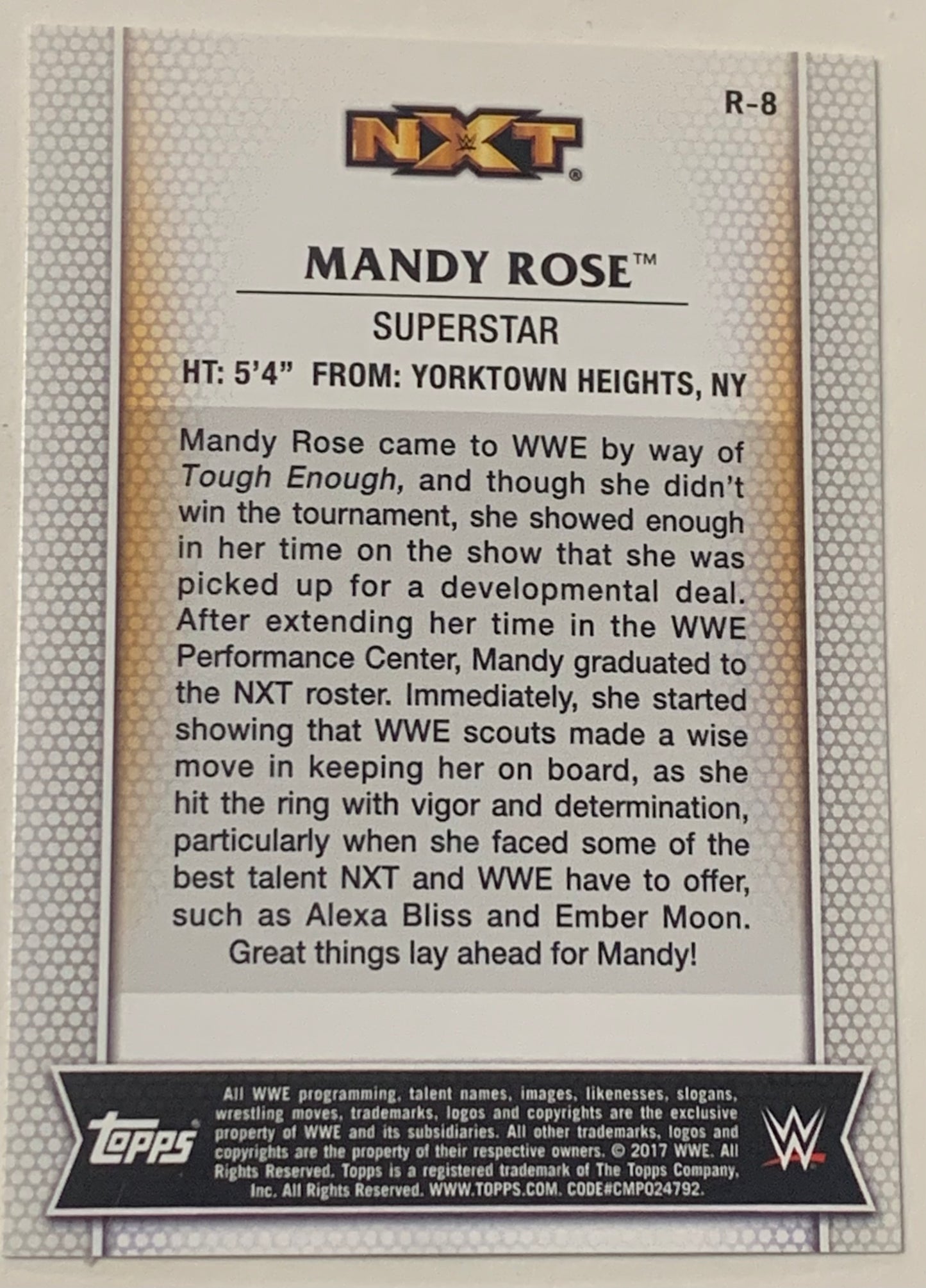 Mandy Rose 2017 WWE Topps NXT R-8