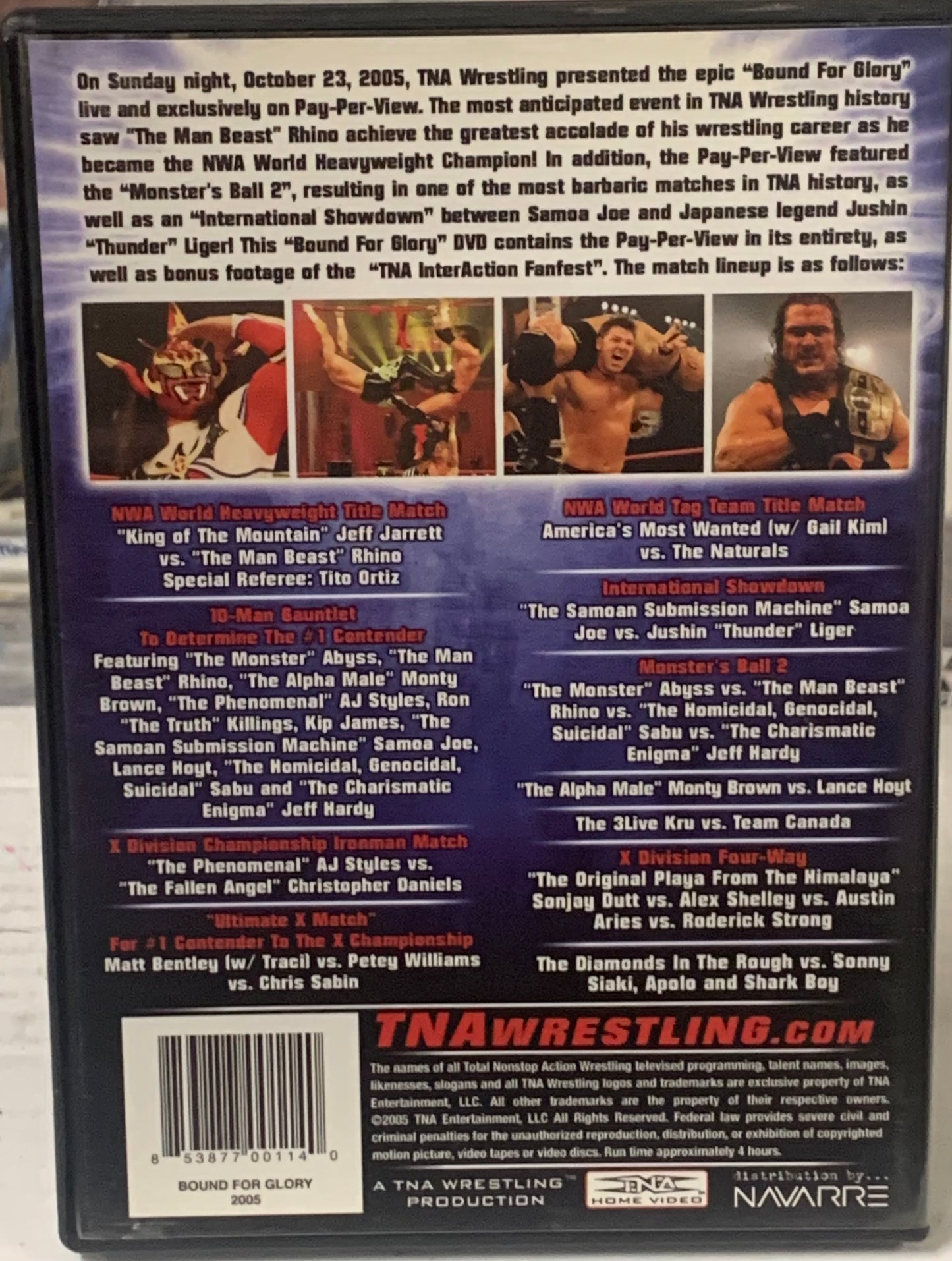 TNA DVD “Bound For Glory 2005, A Time For Greatness” (Jarrett, Rhino, AJ Styles, Jeff Hardy & so much more)