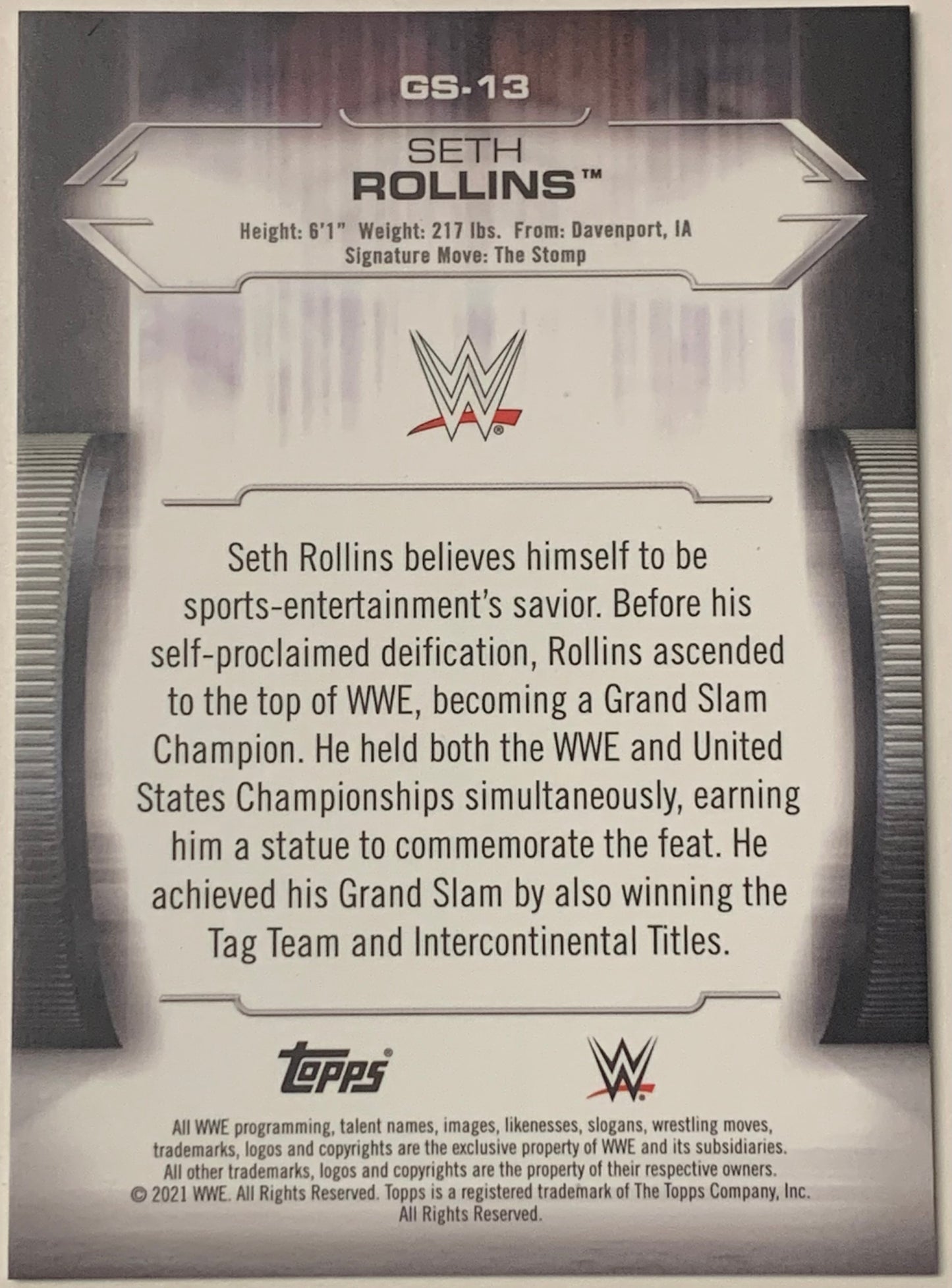 Seth Rollins 2021 WWE Topps Undisputed “Grand Slam Champions” Insert
