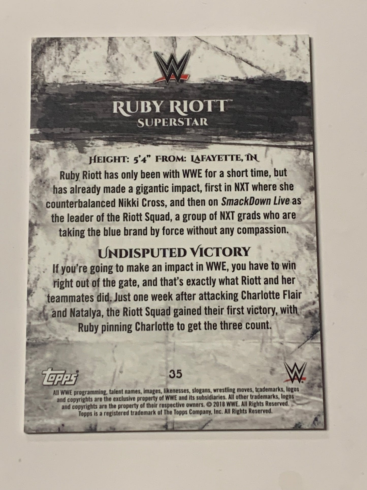 Ruby Riott 2018 WWE Topps Undisputed ROOKIE Card