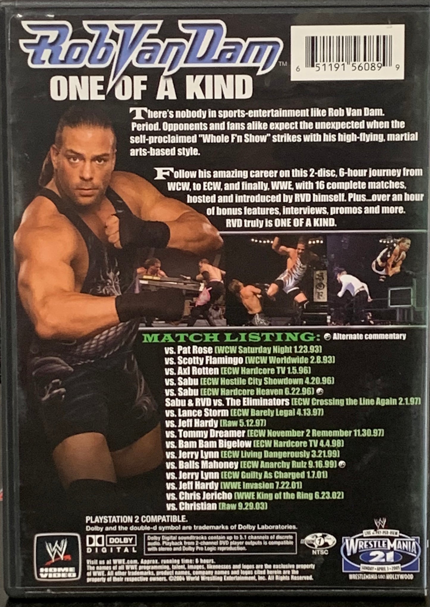 RVD Rob Van Dam DVD (2-Disc Set) One of a Kind ECW WCW WWE