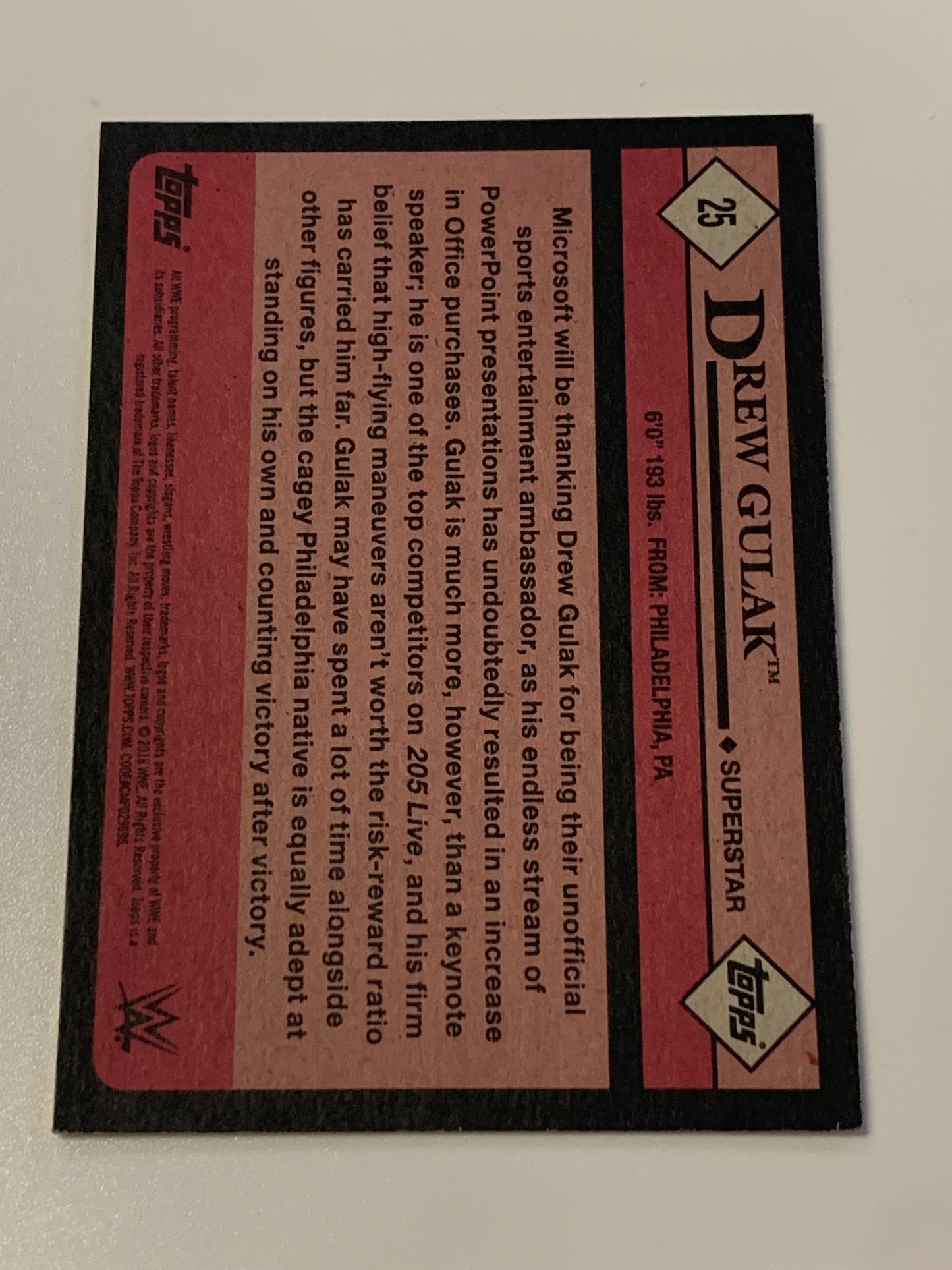 Drew Gulak SIGNED 2018 WWE NXT Topps Card COA