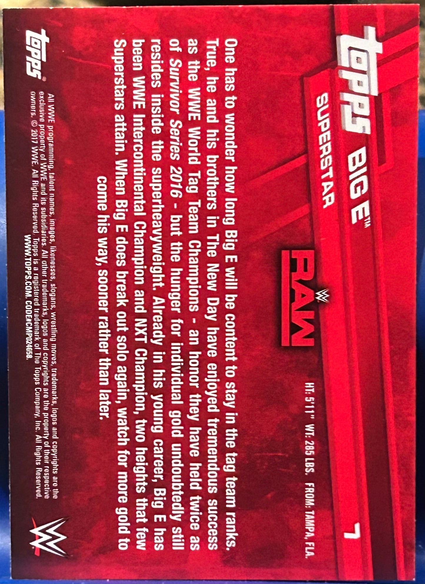 + Big E 2017 WWE Topps Card (The New Day)