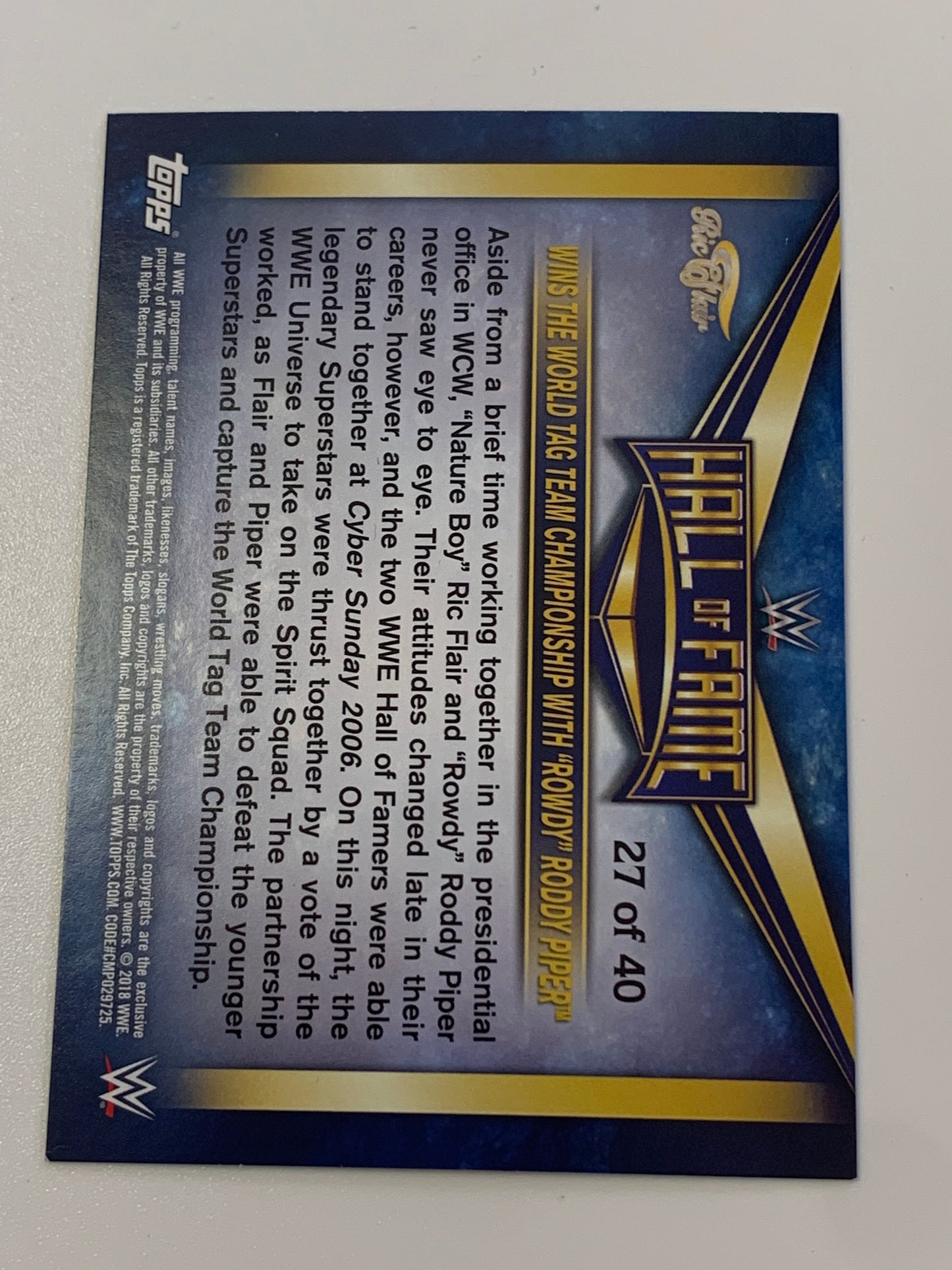 Ric Flair 2018 WWE Topps “Hall of Fame” Insert Card