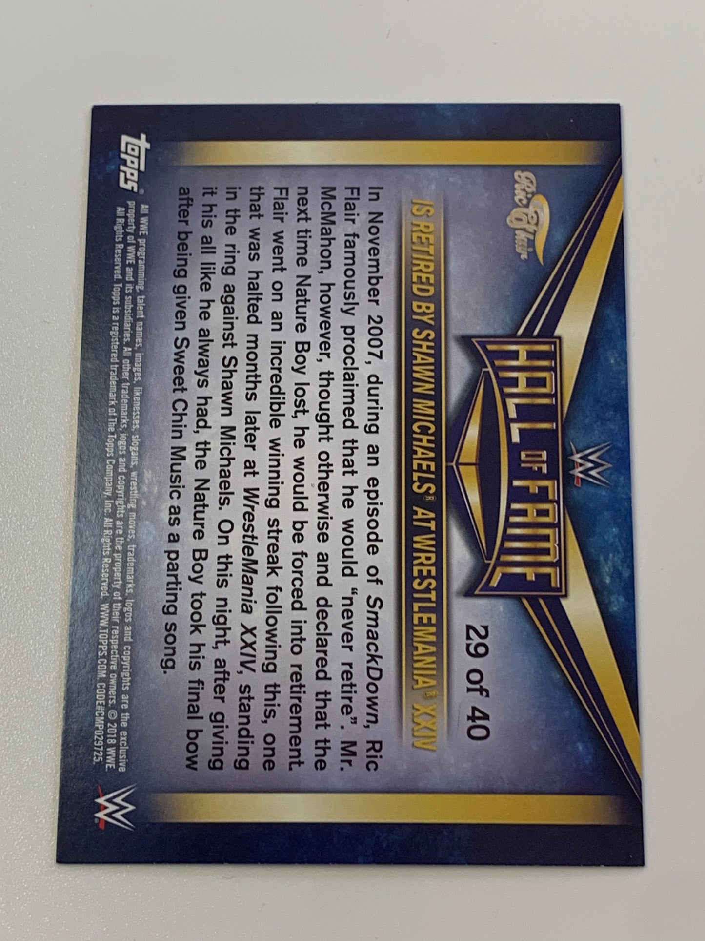 Ric Flair 2018 WWE Topps “Hall of Fame” Insert Card