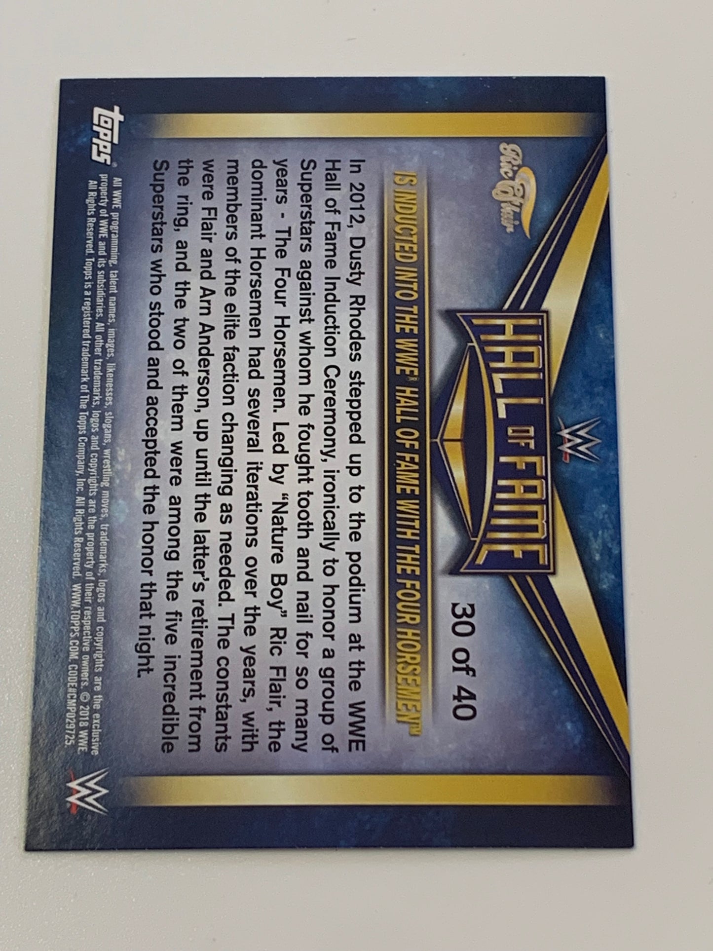 Ric Flair 2018 WWE Topps “Hall of Fame” Insert Card