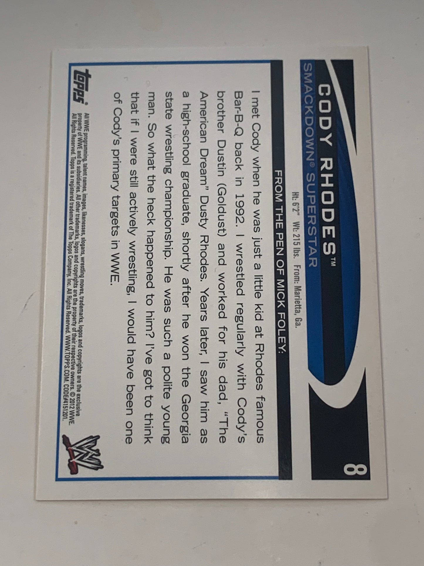 Cody Rhodes 2012 WWE Topps Card